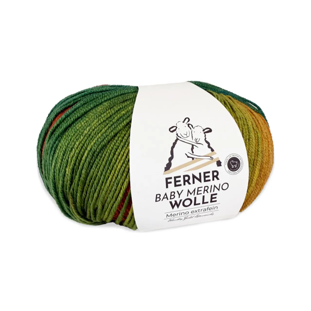 Baby Merino BM11 Grün-Orange-Rot von Ferner Wolle. Eine exquisit weiche Wolle von Merinoschafen in Österreich hergestellt.