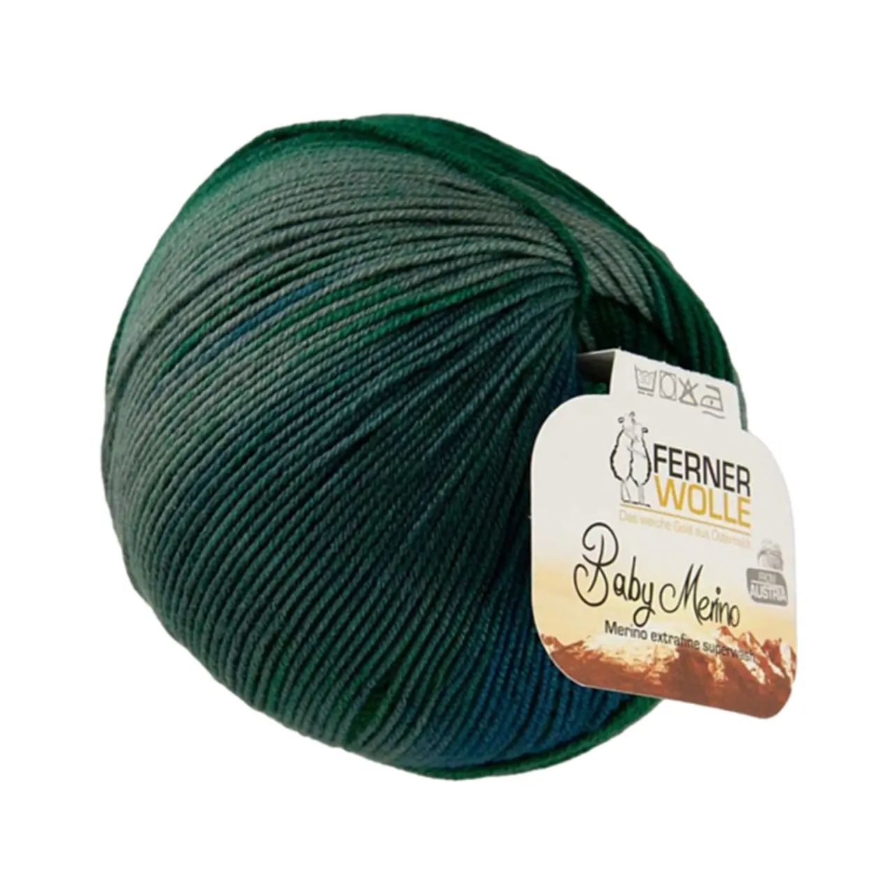 Baby Merino BM6 Natur-Grün-Blau von Ferner Wolle. Eine exquisit weiche Wolle von Merinoschafen in Österreich hergestellt.