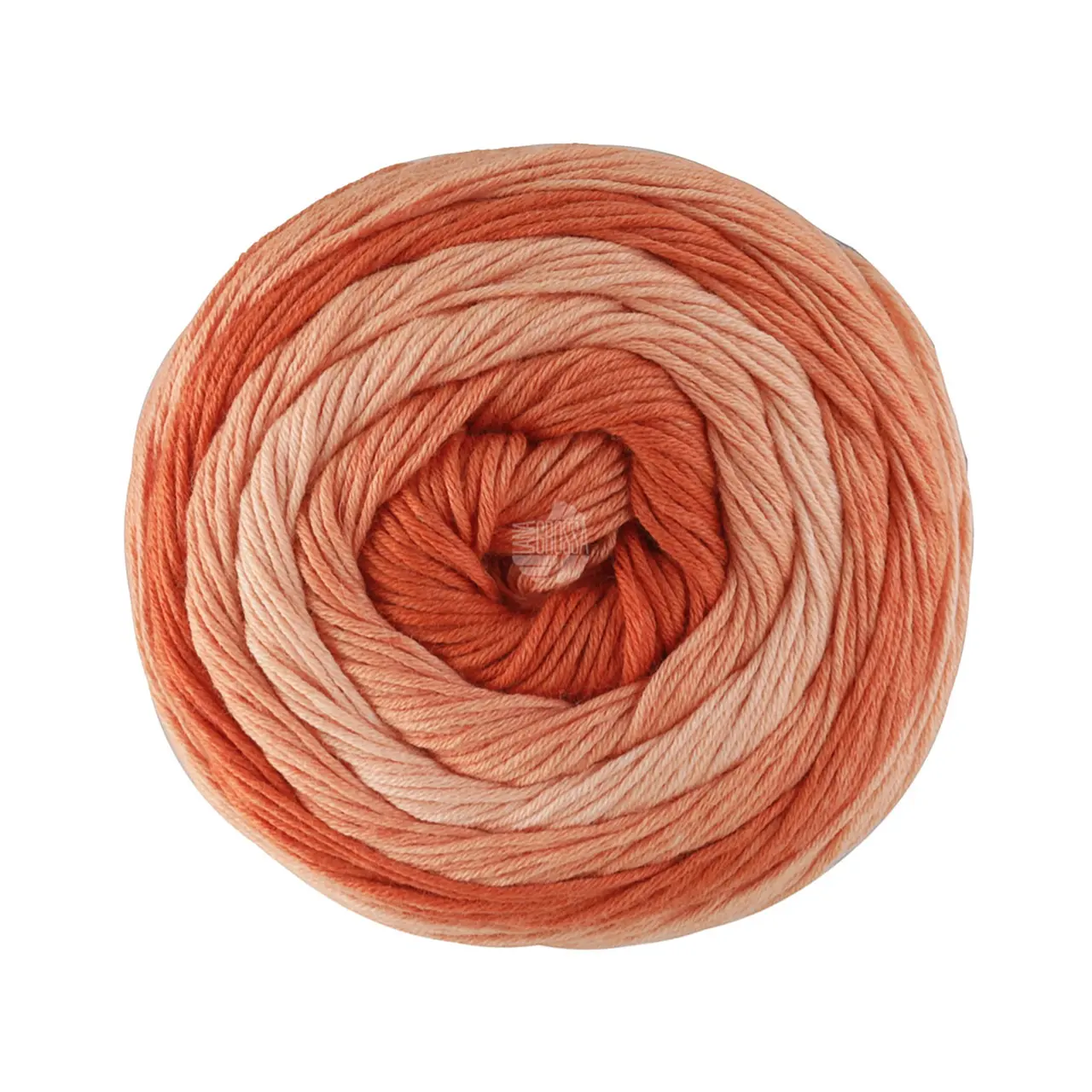 Gomitolo Tono 1035 Pfirsich/Lachsrosa/Orange von Lana Grossa. 100% feine weiche Bio-Baumwolle in einem dezenten Ton- in-Ton Farbverlauf in fruchtigen Farben