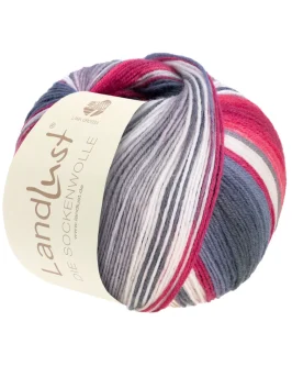 <span class="yarn-title">Landlust die Sockenwolle</span> <span class="yarn-color">119 Silber-/<wbr>Mittel-/<wbr>Dunkelgrau/<wbr>Orient-/<wbr>Tomatenrot/<wbr>Ecru Gestreift</span>