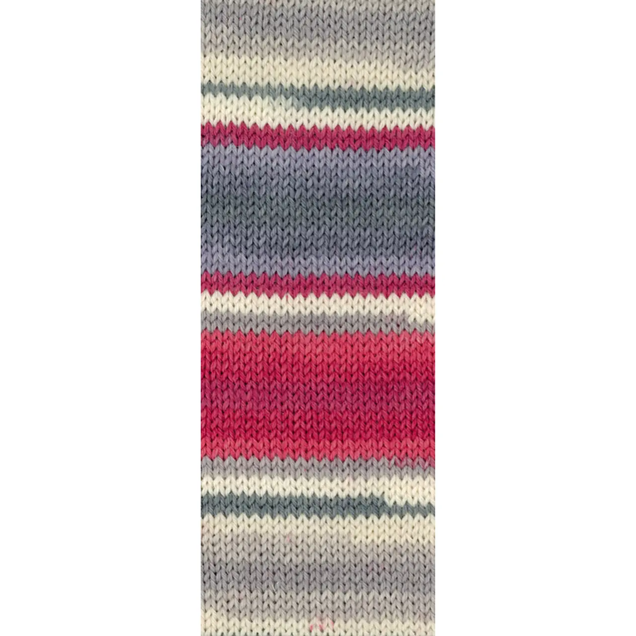Landlust die Sockenwolle 119 Silber-/Mittel-/Dunkelgrau/Orient-/Tomatenrot/Ecru Gestreift von Lana Grossa. Sockengarn aus Merinowolle in verschiedenen Mustern und jeweils unterschiedlichen Farben