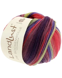 <span class="yarn-title">Landlust die Sockenwolle</span> <span class="yarn-color">127 Lavendel/<wbr>Rot/<wbr>Hell-/<wbr>Weißgrün/<wbr>Gelb/<wbr>Tomatenrot/<wbr>Mauve/<wbr>Aubergine Gestreift</span>