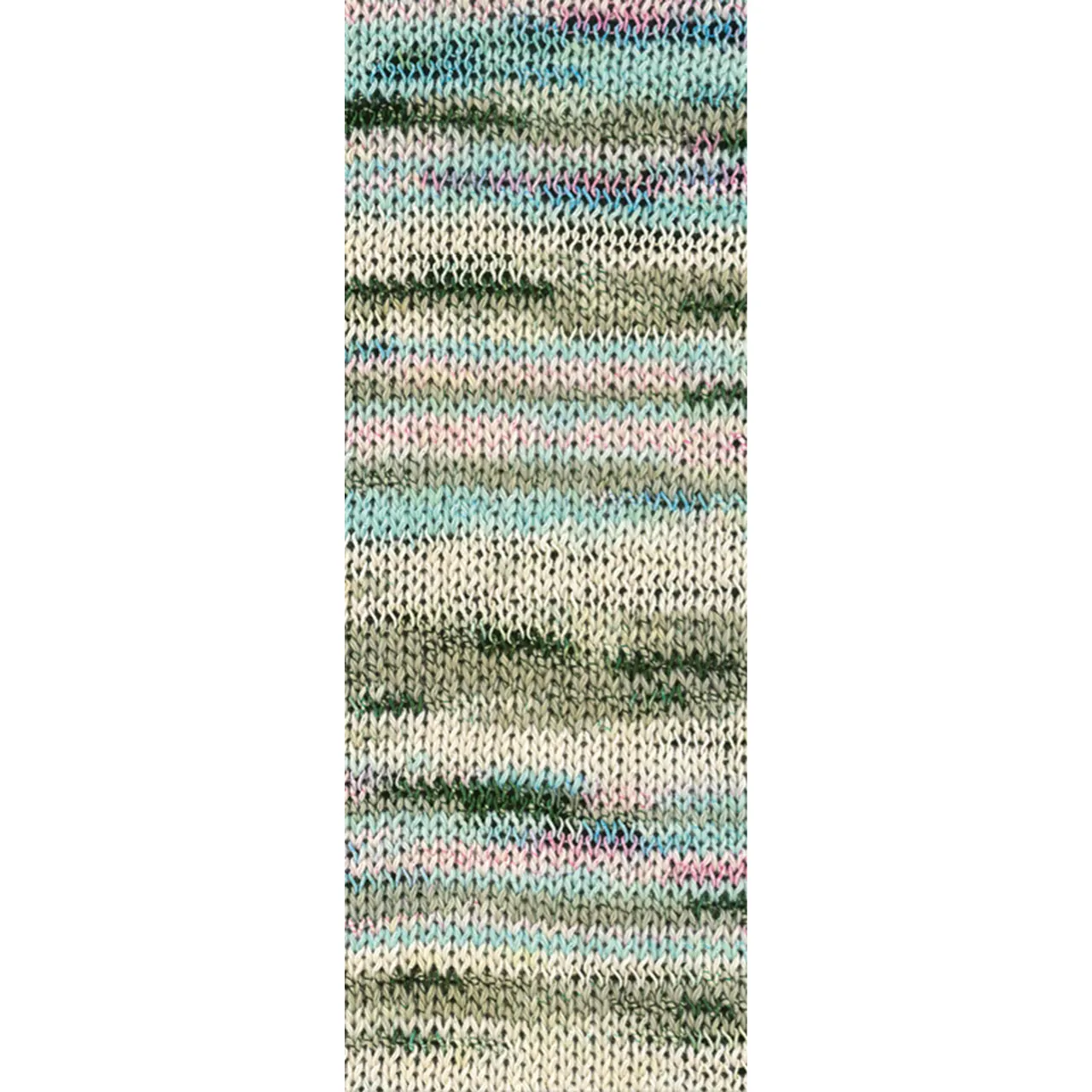 Torto 2 Rohweiß/Mint/Rosa/Grau-/Dunkelgrün/Hellblau von Lana Grossa. Baumwoll-Effektgarn mit doppeltem Farbeffekt unregelmäßig mit einem feinen glänzenden Faden umwickelt