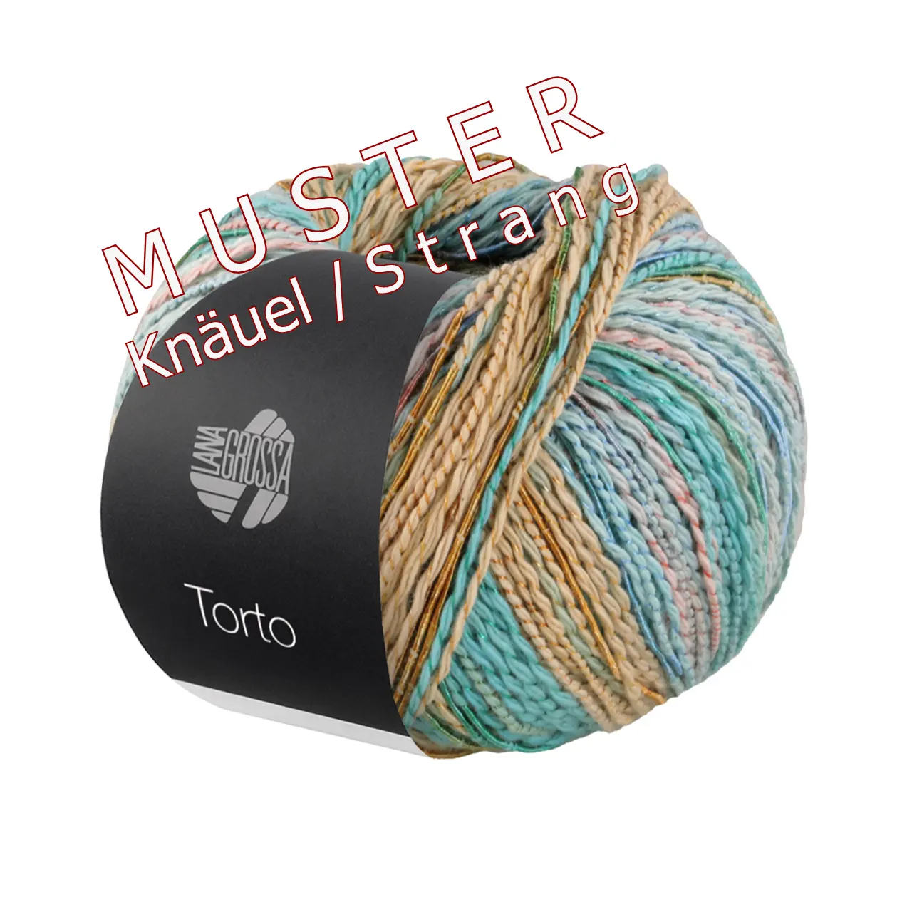 Torto 2 Rohweiß/Mint/Rosa/Grau-/Dunkelgrün/Hellblau von Lana Grossa. Baumwoll-Effektgarn mit doppeltem Farbeffekt unregelmäßig mit einem feinen glänzenden Faden umwickelt