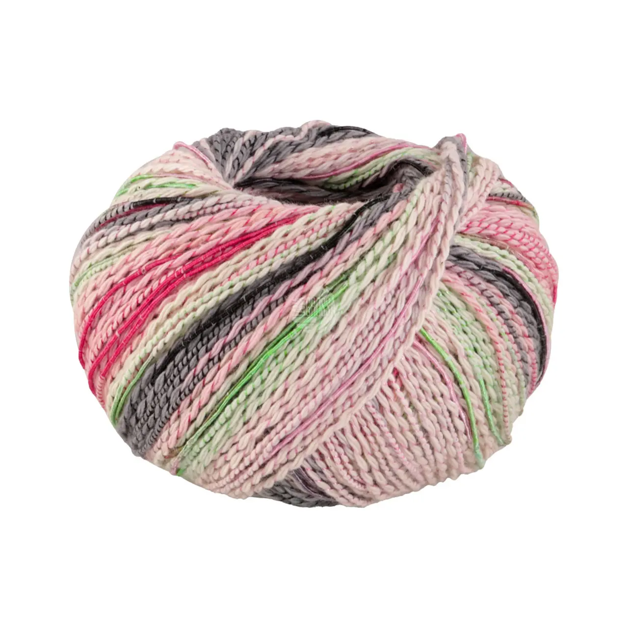 Torto 7 Blassgrün/Rosé/Rosa/Grün/Dunkelgrau/Anthrazit/Rot von Lana Grossa. Baumwoll-Effektgarn mit doppeltem Farbeffekt unregelmäßig mit einem feinen glänzenden Faden umwickelt