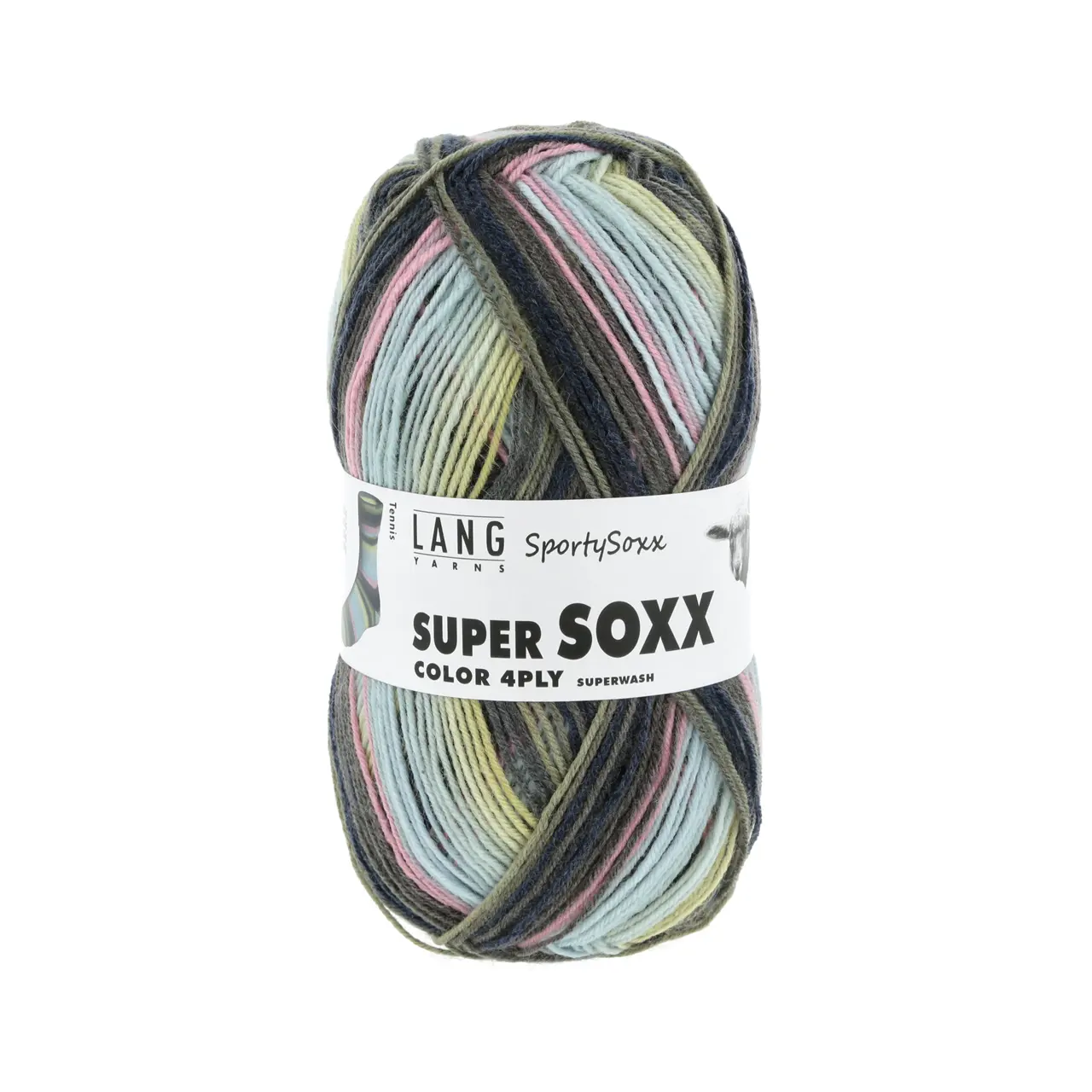 Super Soxx Color 4-Fach 500 Hellblau/Rosa/Lime 1142 Tennis von Lang Yarns.