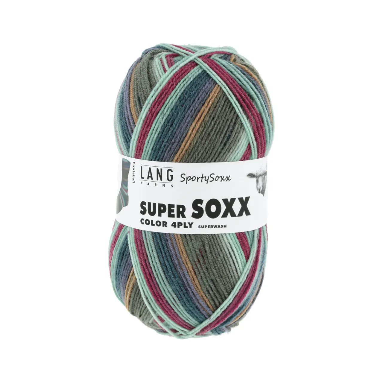 Super Soxx Color 4-Fach 502 Braun/Atlan/Wein 1142 Pickleba von Lang Yarns.