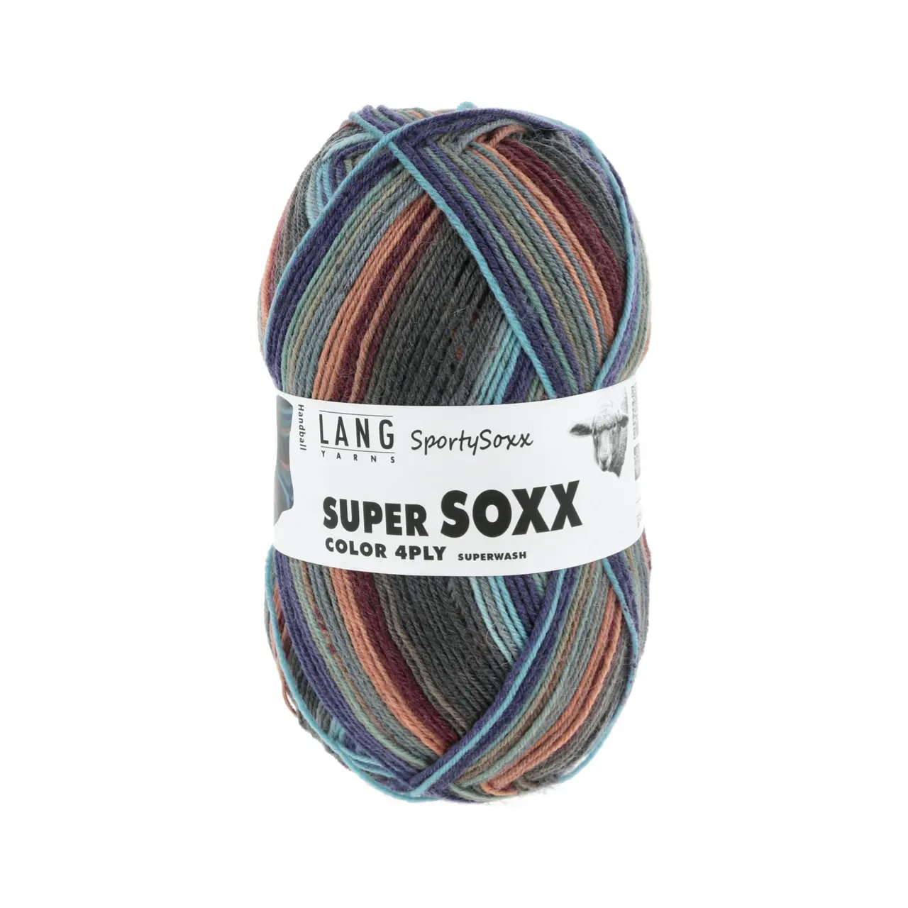 Super Soxx Color 4-Fach 503 Grau/Blau/Orange 1142 Handball von Lang Yarns.