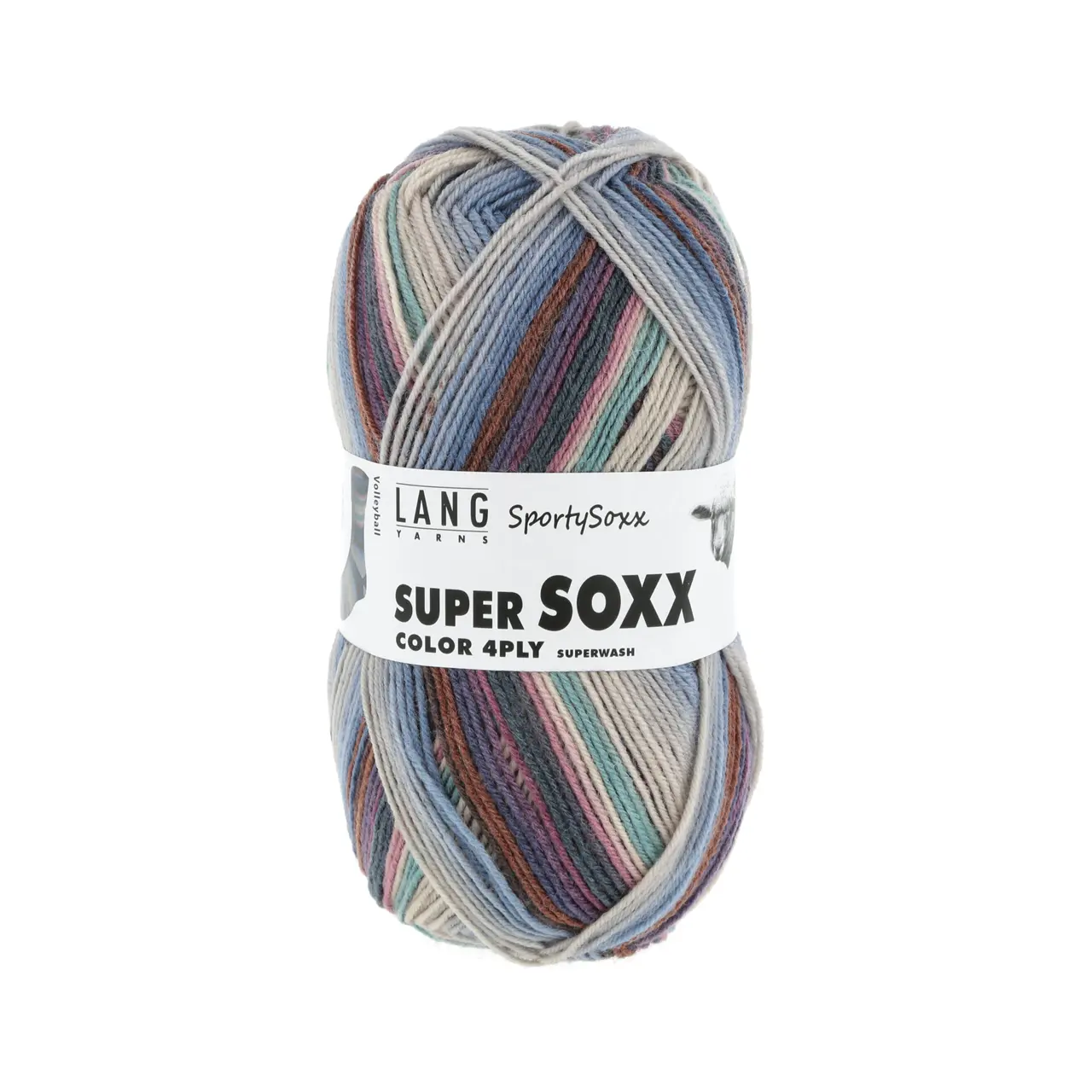 Super Soxx Color 4-Fach 504 Lachs/Lila/Braun 1142 Volleyba von Lang Yarns.