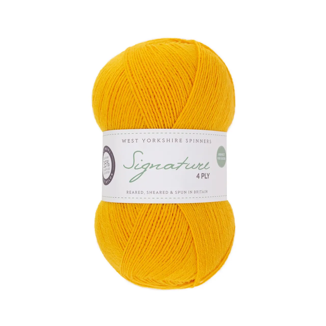Signature 4-Fach 1001 Sunflower von West Yorkshire Spinners. Sehr weiches und strapazierfähiges Garn aus hochwertigen Materialien mit außergewöhnlicher Vielseitigkeit ideal für Socken Schals und Tücher mit schönem Fall. Erhältlich in vielen kräftigen bis natürlichen Unifarben aber auch als selbststreifende Variante inspiriert von leuchtenden Cocktailfarben. Mehrfach als „Bestes Sockengarn“ ausgezeichnet.