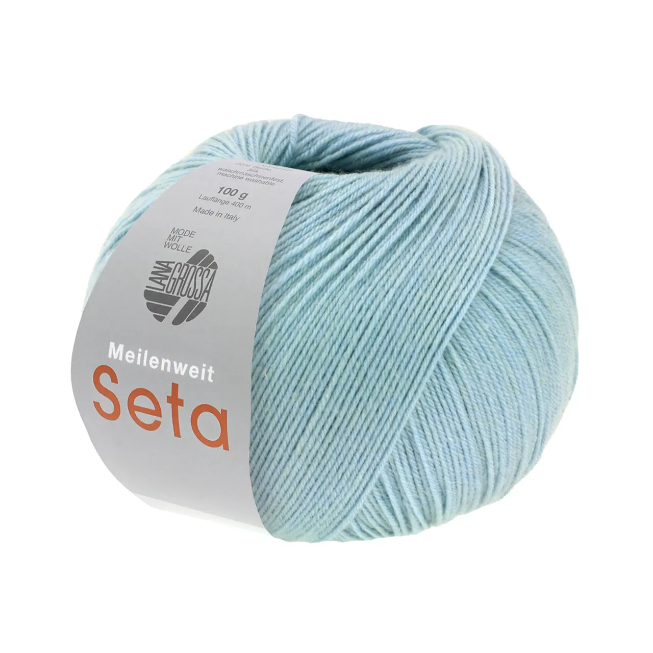 Meilenweit 100 Seta 51 Eisblau von Lana Grossa. Hochwertiges Sockengarn mit Seidenanteil waschmaschinenfest
