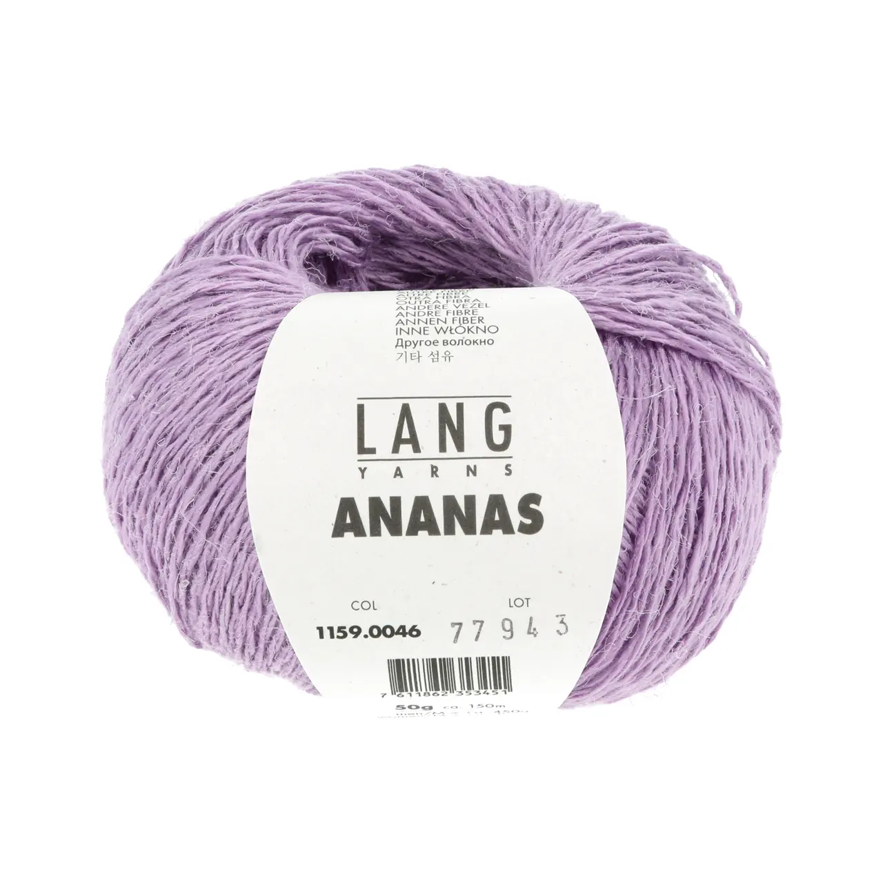 Ananas 46 Lila von Lang Yarns. Die Ananasfaser in diesem Garn wird aus den Blättern der Ananaspflanze gewonnen die normalerweise als Abfall gelten und oft verbrannt werden. Die verwendeten Fasern werden durch eine nachhaltige Methode ohne Bleichmittel verarbeitet. Stattdessen werden Verunreinigungen mit einem enzymatischen Waschverfahren entfernt das keine schädlichen Chemikalien verwendet und der restliche Prozess ist vollständig mechanisch um die Umweltbelastung zu
