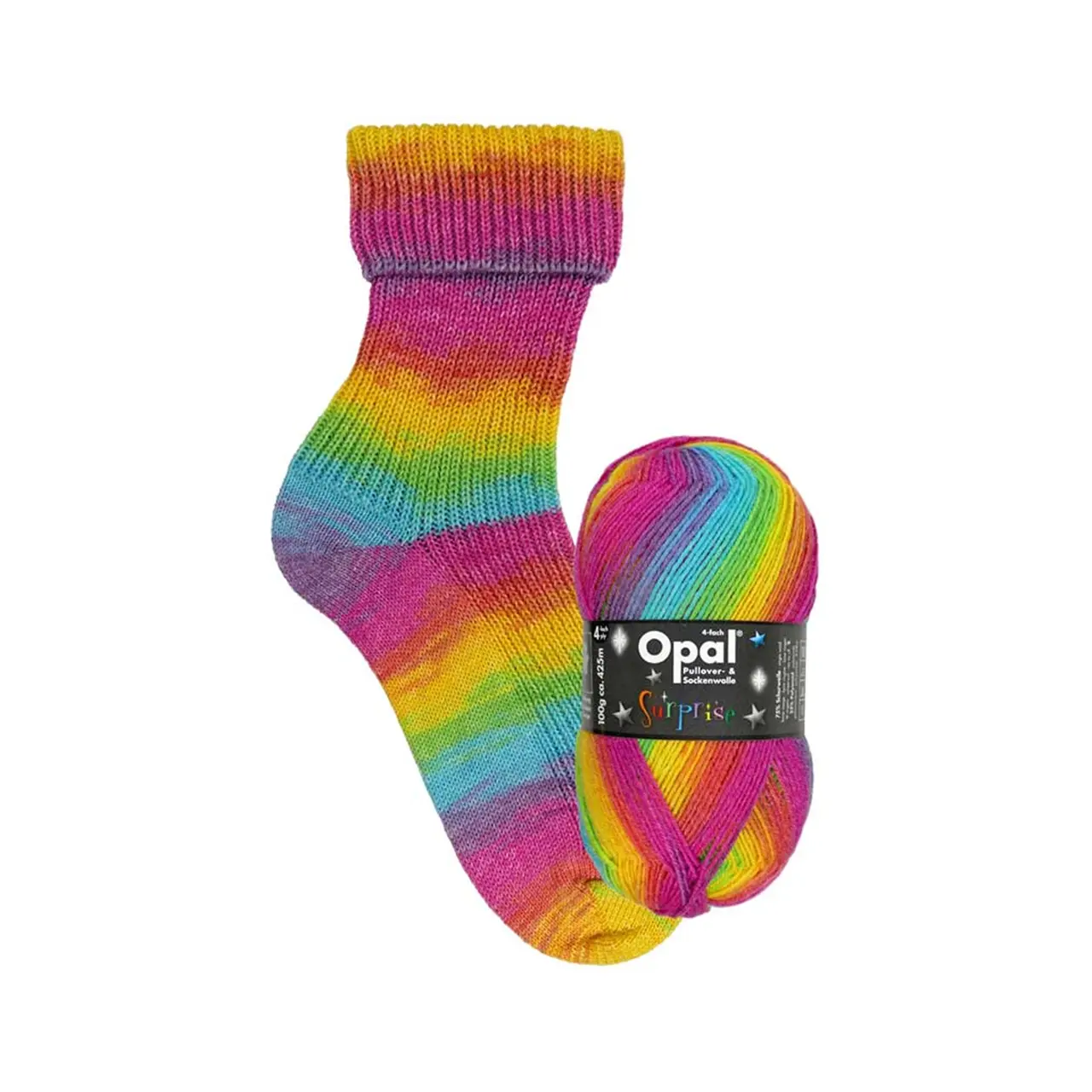Opal Surprise 4-Fach 4061 Regenbogen von Opal. Farbenfrohe Überraschung für einzigartige Strickprojekte wie Socken Tücher Mützen oder Pullover.