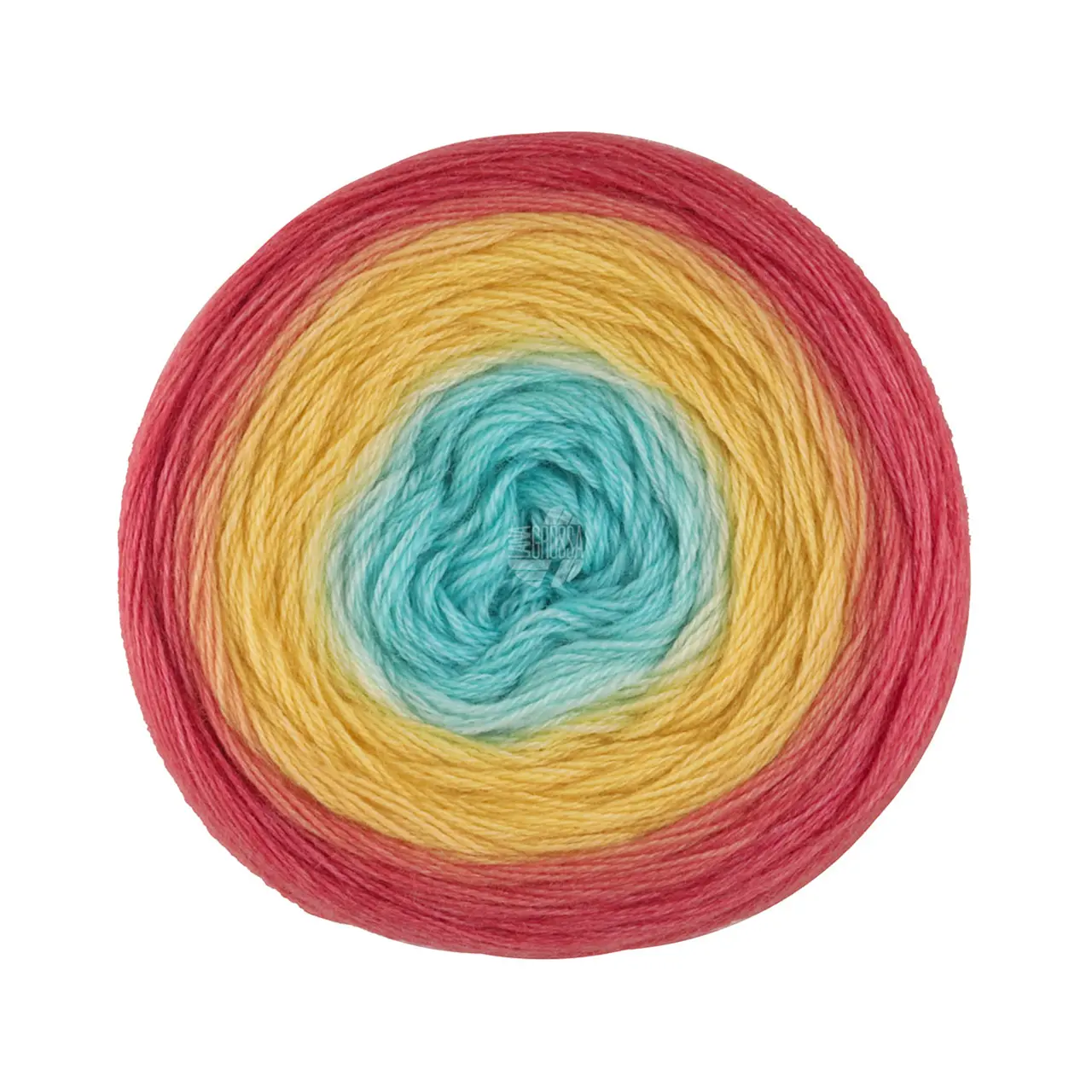 Merino Lace Aquarell 15 Lachsrot/-Orange/Gelb/Türkis von Lana Grossa. Extrafeine Merinowolle in Lace-Garnstärke im Farbverlauf bedruckt