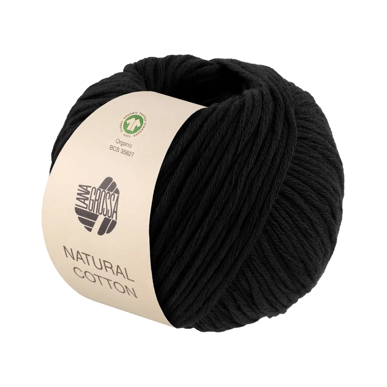 Natural Cotton GOTS 22 Schwarz von Lana Grossa. Bio-Baumwollgarn in Millefili- Zwirnung