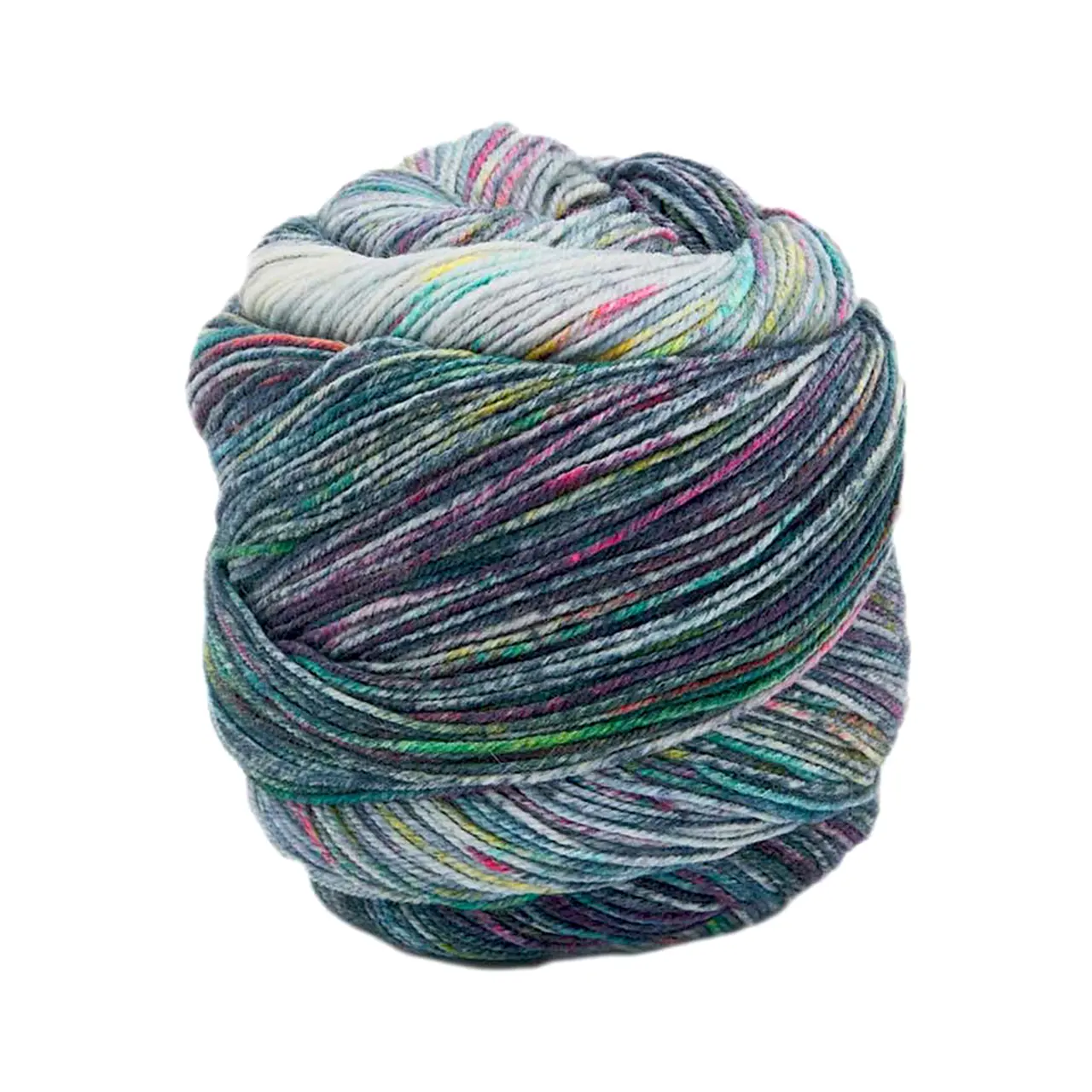 Paint Gradient Sock 10 Grün/Violett/Rot/Weiß/Gelb von Laines Du Nord. Modernes Farbverlaufsgarn für das Stricken von zwei identischen einzigartigen Socken sowie anderen Projekten wie Accessoires oder individuellen Modestücken.