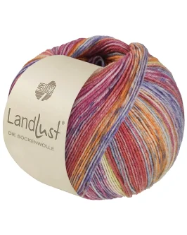 <span class="yarn-title">Landlust die Sockenwolle Seide</span> <span class="yarn-color">335 Orange/<wbr>Grau/<wbr>Zitrusgelb/<wbr>Hellblau/<wbr>Blau/<wbr>Violett/<wbr>Fuchsia/<wbr>Hellrot Gestreift</span>