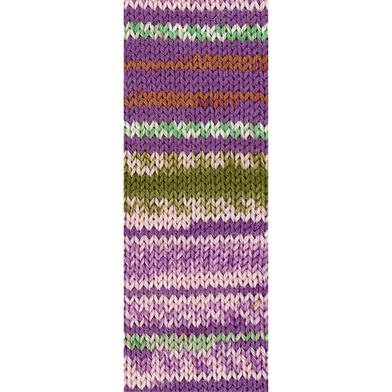 Landlust die Sockenwolle 611 Orchidee/Braun/Maigrün/Ecru/Rosé/Oliv Gestreift von Lana Grossa. Sockengarn aus Merinowolle in verschiedenen Mustern und jeweils unterschiedlichen Farben