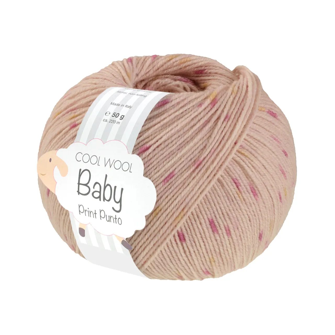 Cool Wool Baby Print 370 Rosabeige/Pink/Gelb von Lana Grossa. 100% Schurwolle Merino filzfrei