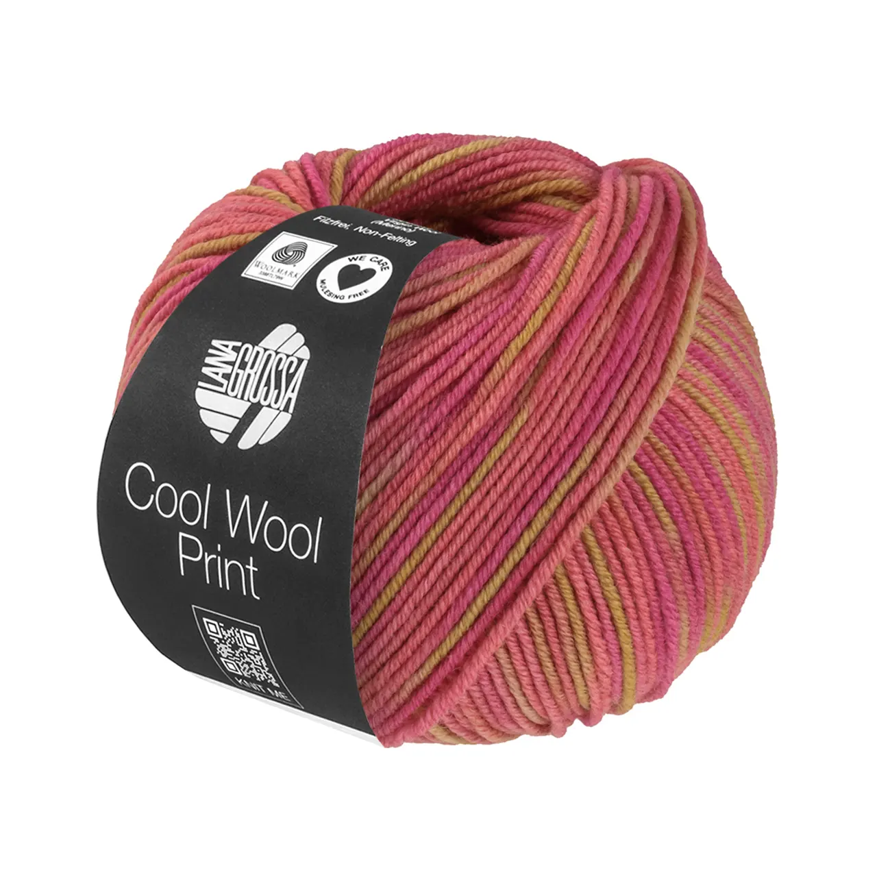 Cool Wool Print 840 Sandgelb/Erika/Orchideenrosa von Lana Grossa. Extrafeine Merinowolle waschmaschinenfest und filzfrei
