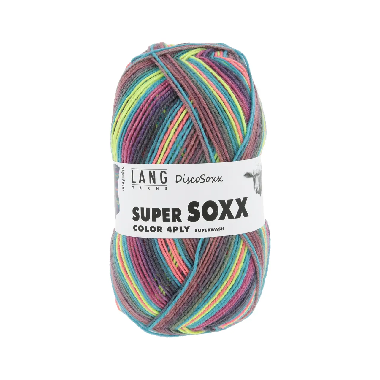 Super Soxx Color 4-Fach 517 Fuchsia/Blau/Lime 1145 Night F von Lang Yarns.