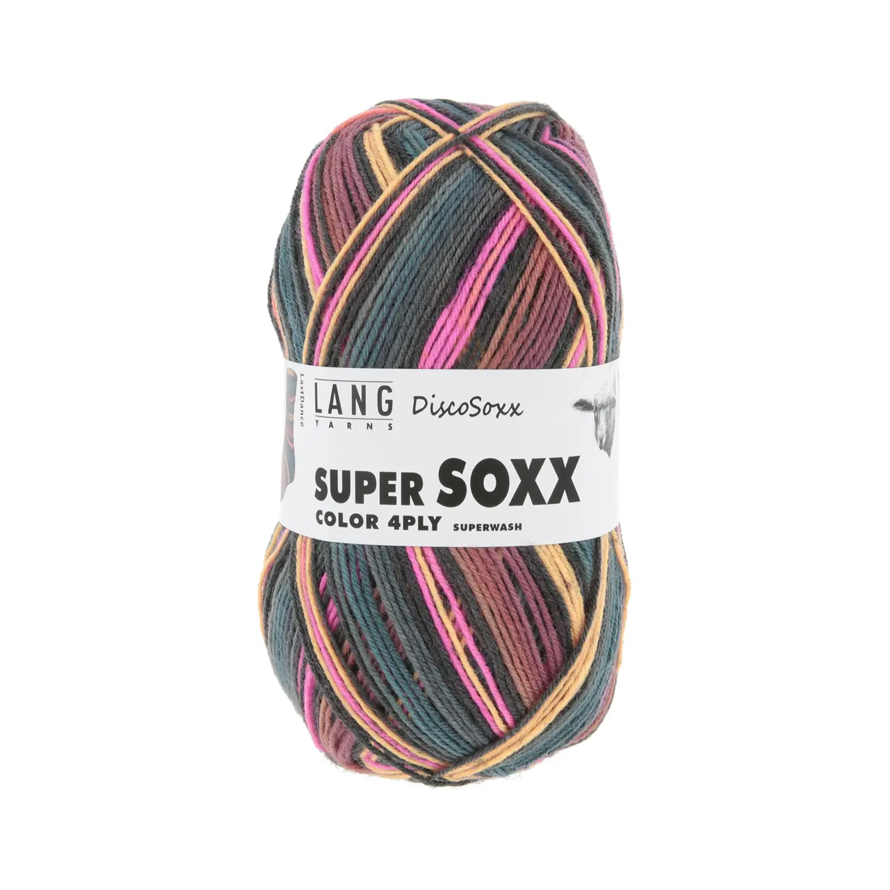 Super Soxx Color 4-Fach 519 Pink/Schwarz/Petrol 1145 Last von Lang Yarns.