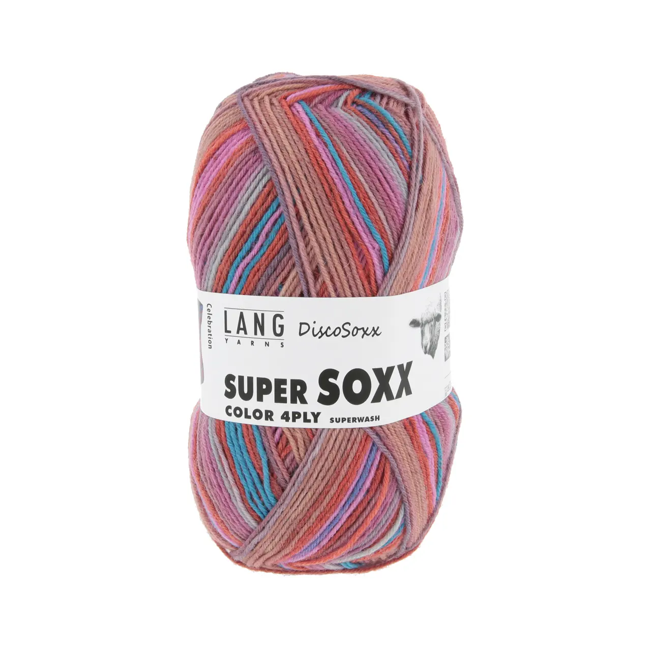 Super Soxx Color 4-Fach 521 Orange/Blau/Rosa 1145 Celebrat von Lang Yarns.