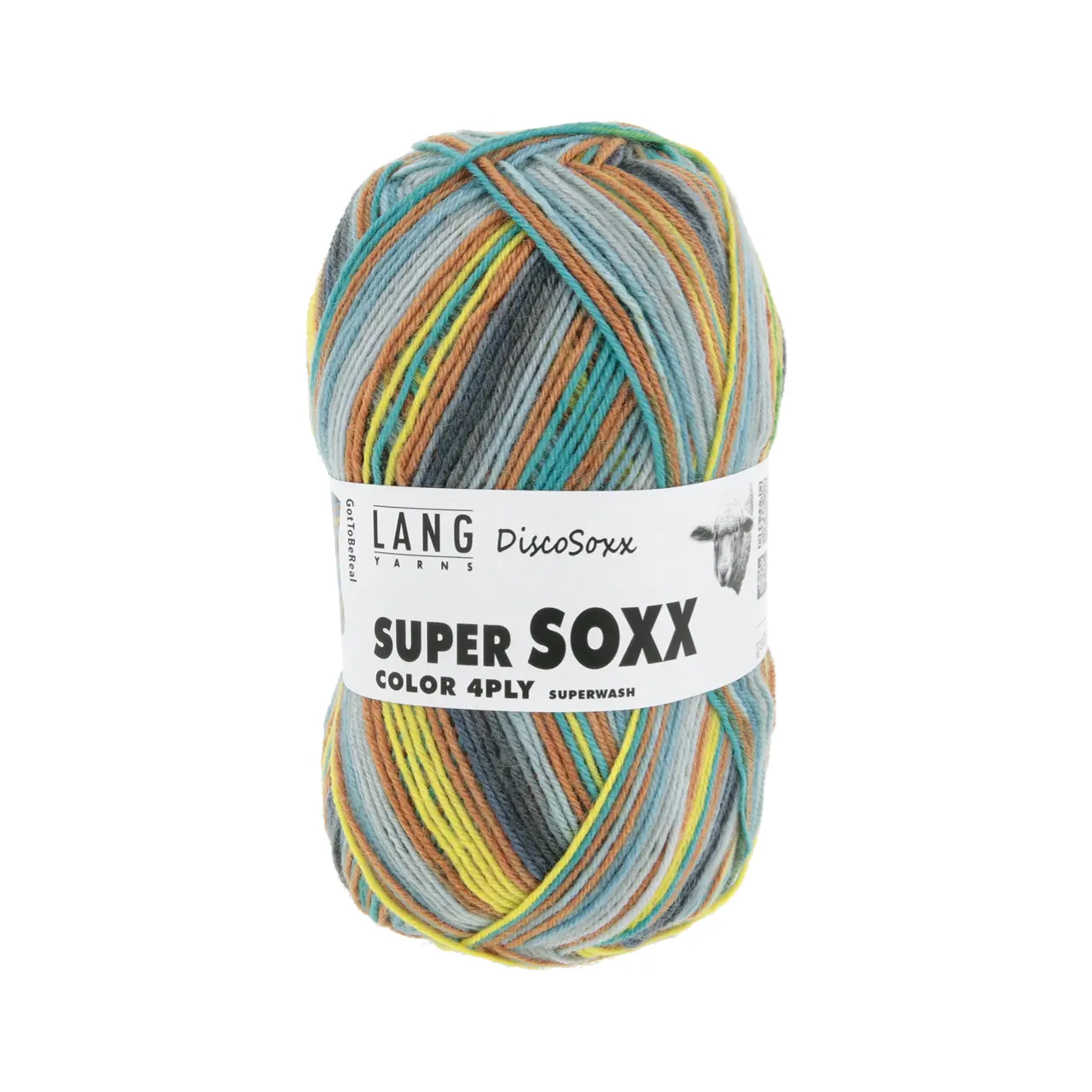 Super Soxx Color 4-Fach 522 Gelb/Türki/Braun 1145 Got To B von Lang Yarns.