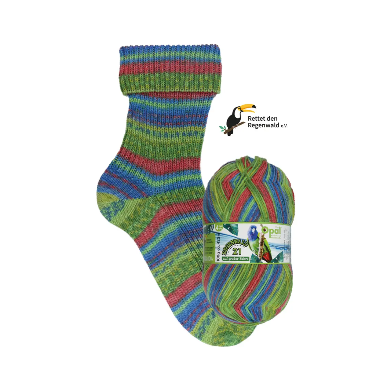 Opal Regenwald 21 - auf großer Fahrt 4-fach 11602 Steuermann von Opal. Diese hervorragende strapazierfähige Sockenwolle ist auch für herrlich bunte Accessoires und Oberbekleidung bestens geeignet