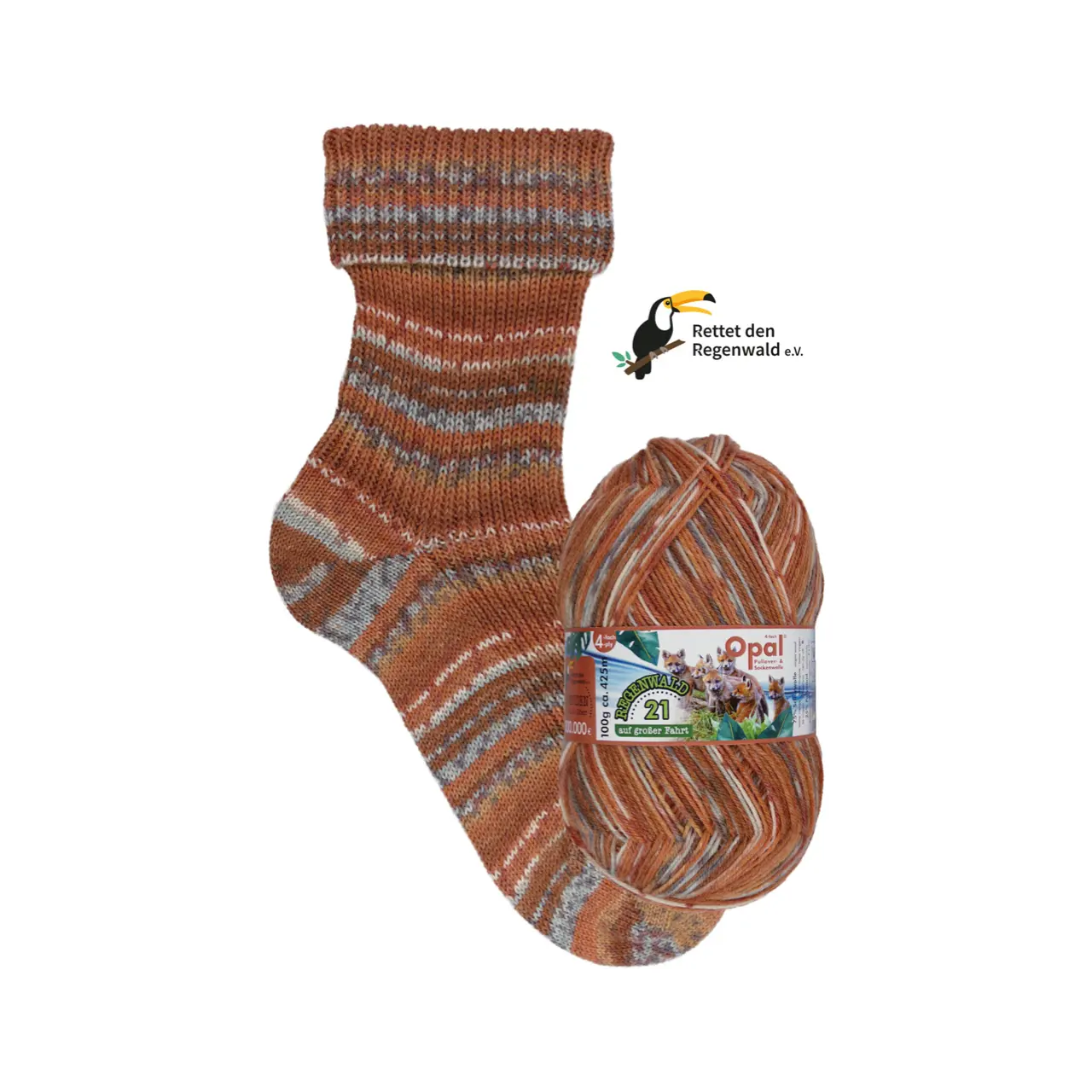 Opal Regenwald 21 - auf großer Fahrt 4-fach 11606 Glückliche Passagiere von Opal. Diese hervorragende strapazierfähige Sockenwolle ist auch für herrlich bunte Accessoires und Oberbekleidung bestens geeignet