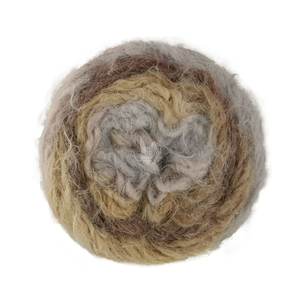 Basta Mista 108 Beige/Hellgrau/Grège/Taupe/Grau-/Dunkelbraun von Lana Grossa. Garn im Fake Fur Look locker verzwirnt aus einem Franseneffekt und feinen Merinofasern