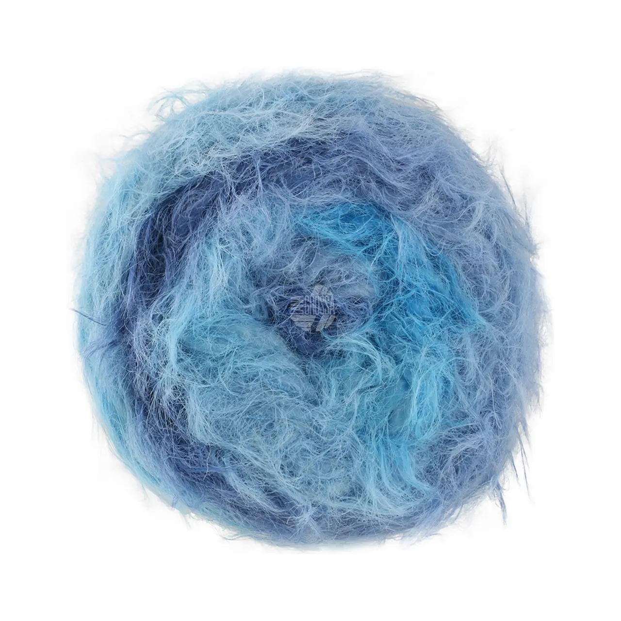 Basta Mista 110 Türkis/Adria-/Tauben-/Dunkelblau von Lana Grossa. Garn im Fake Fur Look locker verzwirnt aus einem Franseneffekt und feinen Merinofasern