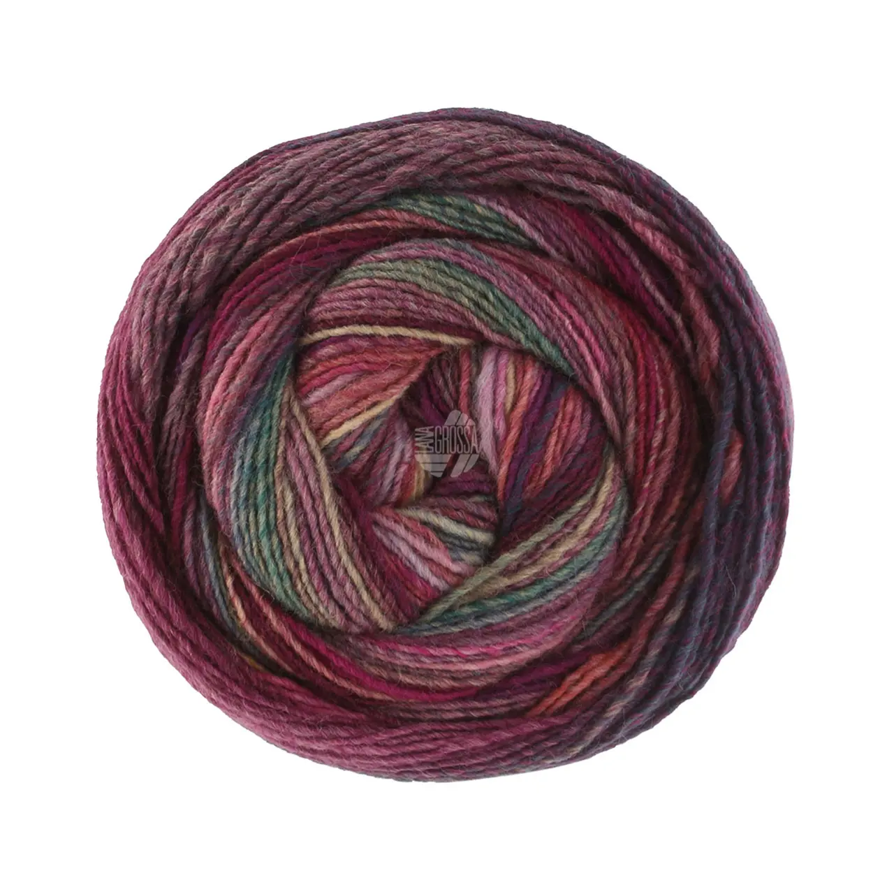 Gomitolo Intenso 237 Zartgelb/Apricot/Grau/Rosa/Lila/Erika/Fuchsia/Aubergine von Lana Grossa. Dochtgarn mit unregelmäßigem Ringeleffekt