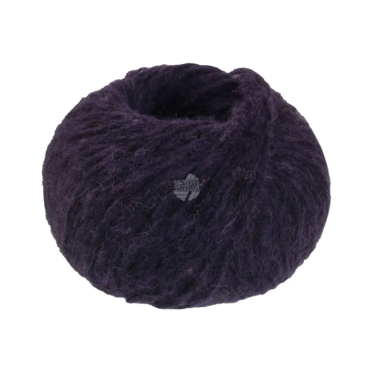 Lucciola 13 Aubergine von Lana Grossa. Effektgarn aus Alpaka- und Merinofasern mit Metallglanz
