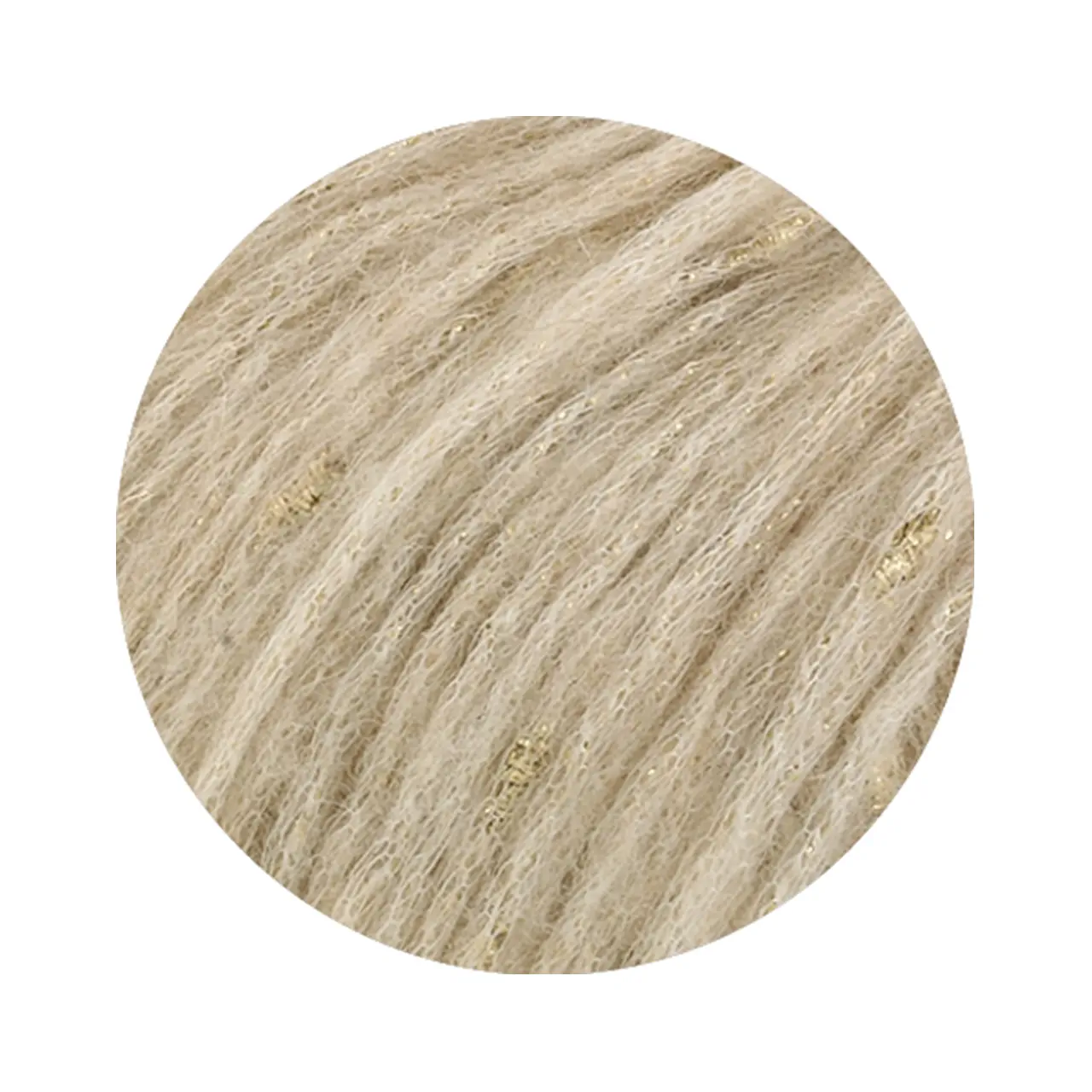 Lucciola 7 Creme von Lana Grossa. Effektgarn aus Alpaka- und Merinofasern mit Metallglanz