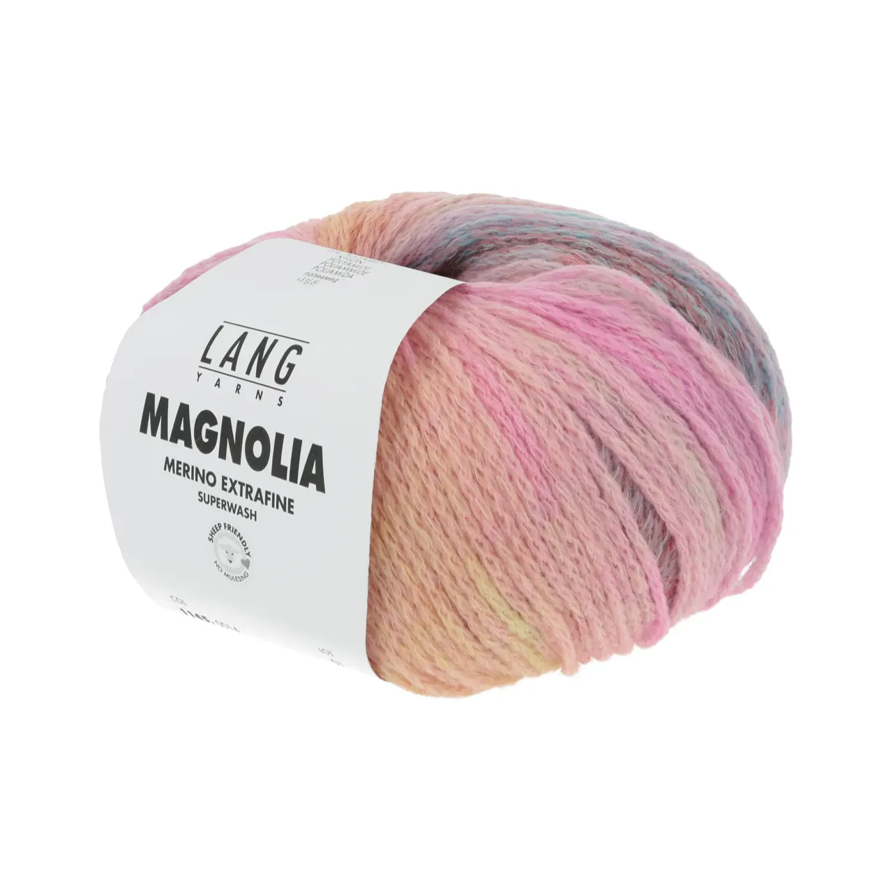 Magnolia 14 Pink/Orange/Blau von Lang Yarns. Tauchen Sie ein in ein Spektrum von Farben und erleben Sie wie auf Ihren Nadeln ein lebendiger Garten erblüht.