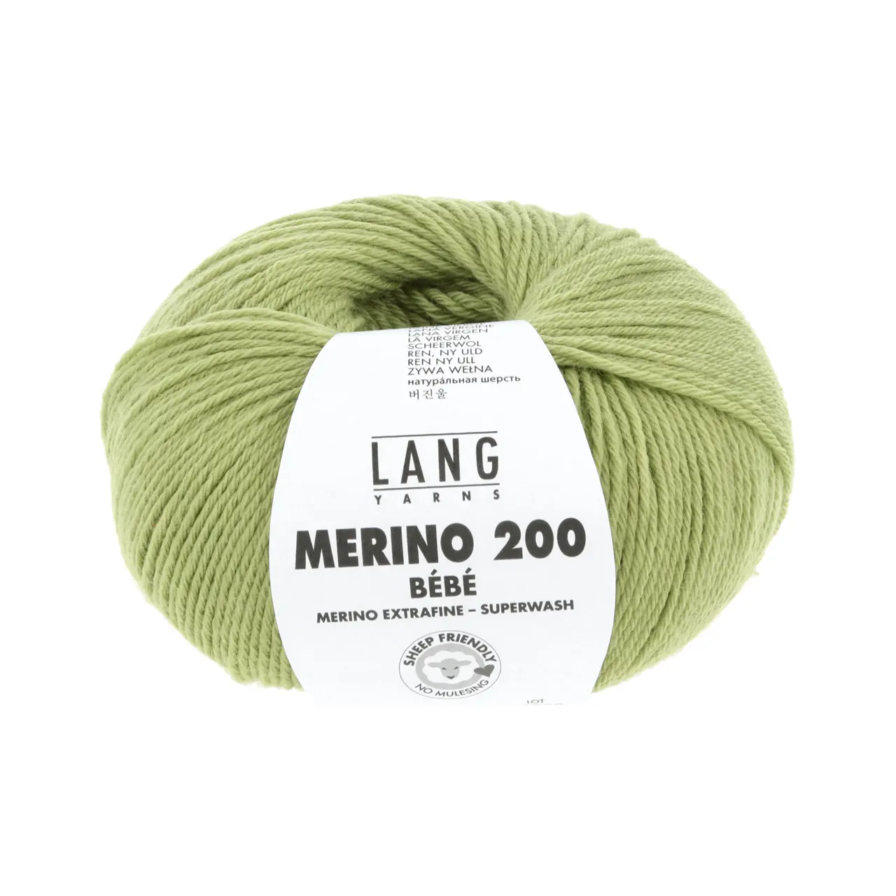 Merino 200 Bebe 417 Hellgrün von Lang Yarns. Feine australische Merinowolle für hochwertige Bébé-Strickteile. Einfach verzwirnt ist sie atmungsaktiv warm weich im Griff und maschinenwaschbar - die erste Wahl für Babystrick.