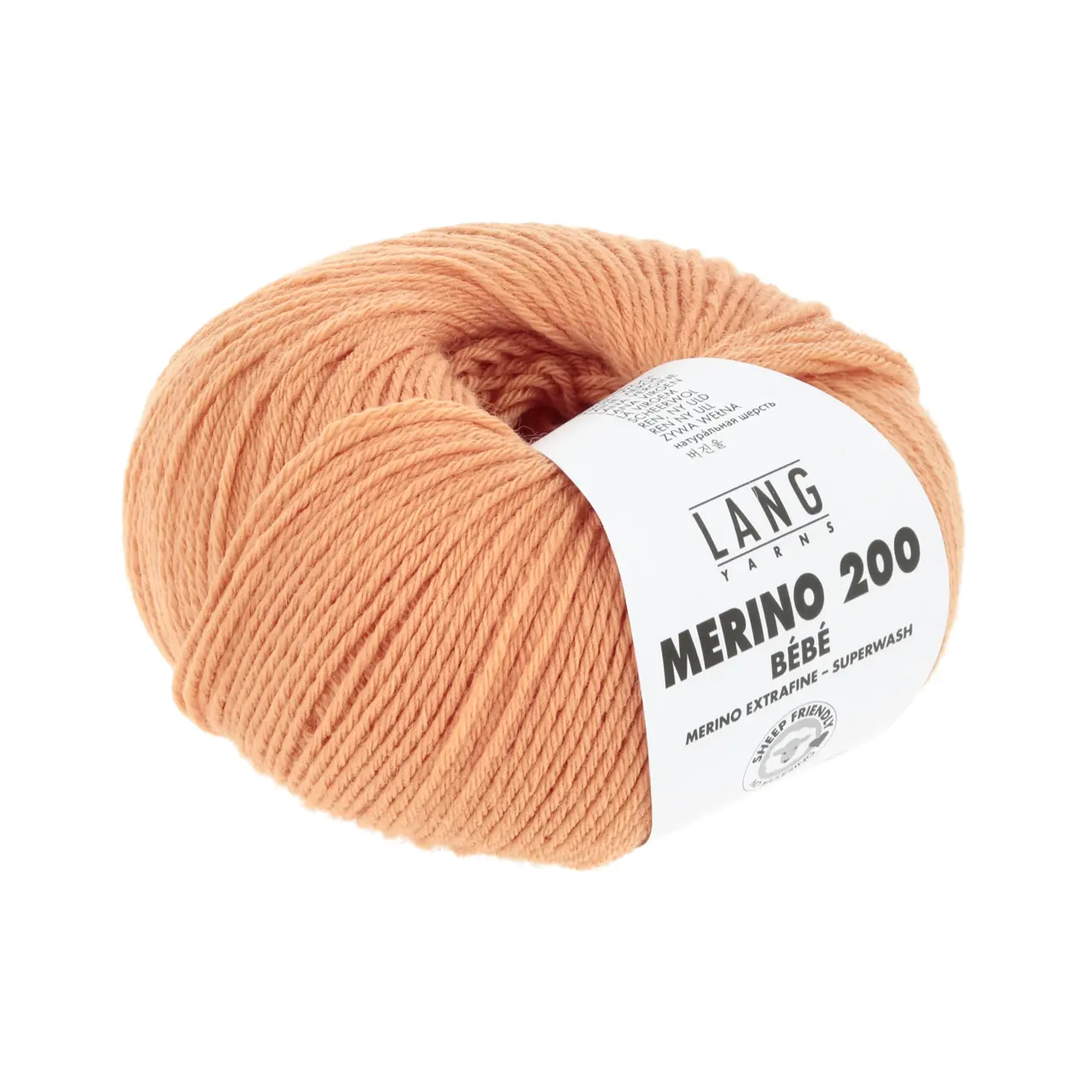 Merino 200 Bebe 459 Tangerine von Lang Yarns. Feine australische Merinowolle für hochwertige Bébé-Strickteile. Einfach verzwirnt ist sie atmungsaktiv warm weich im Griff und maschinenwaschbar - die erste Wahl für Babystrick.