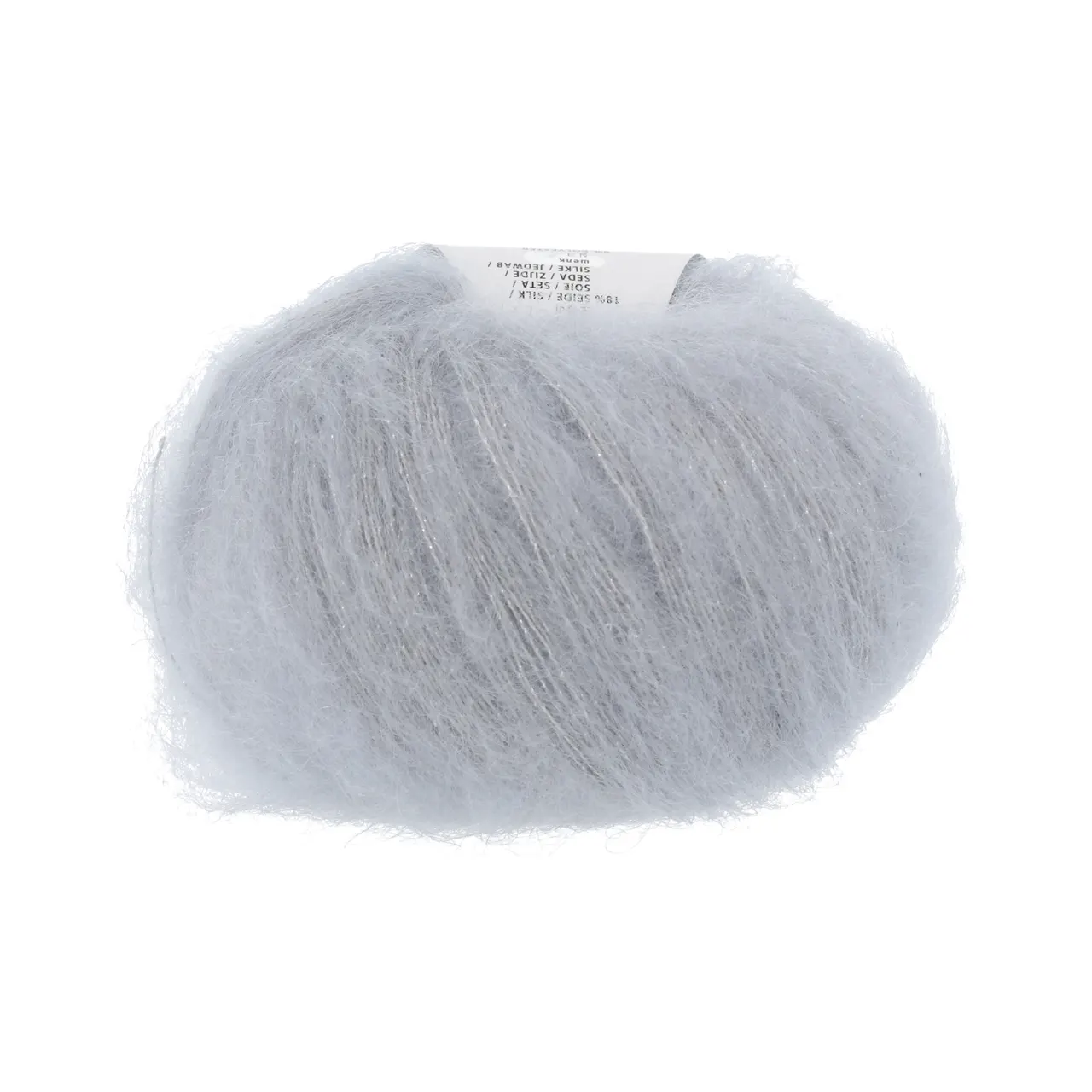 Mohair Luxe Lamé 23 Silber - Silber von Lang Yarns. Superkid-Mohair gemischt mit Seide - ein federleichtes Garn für modische Accessoires und mehr.