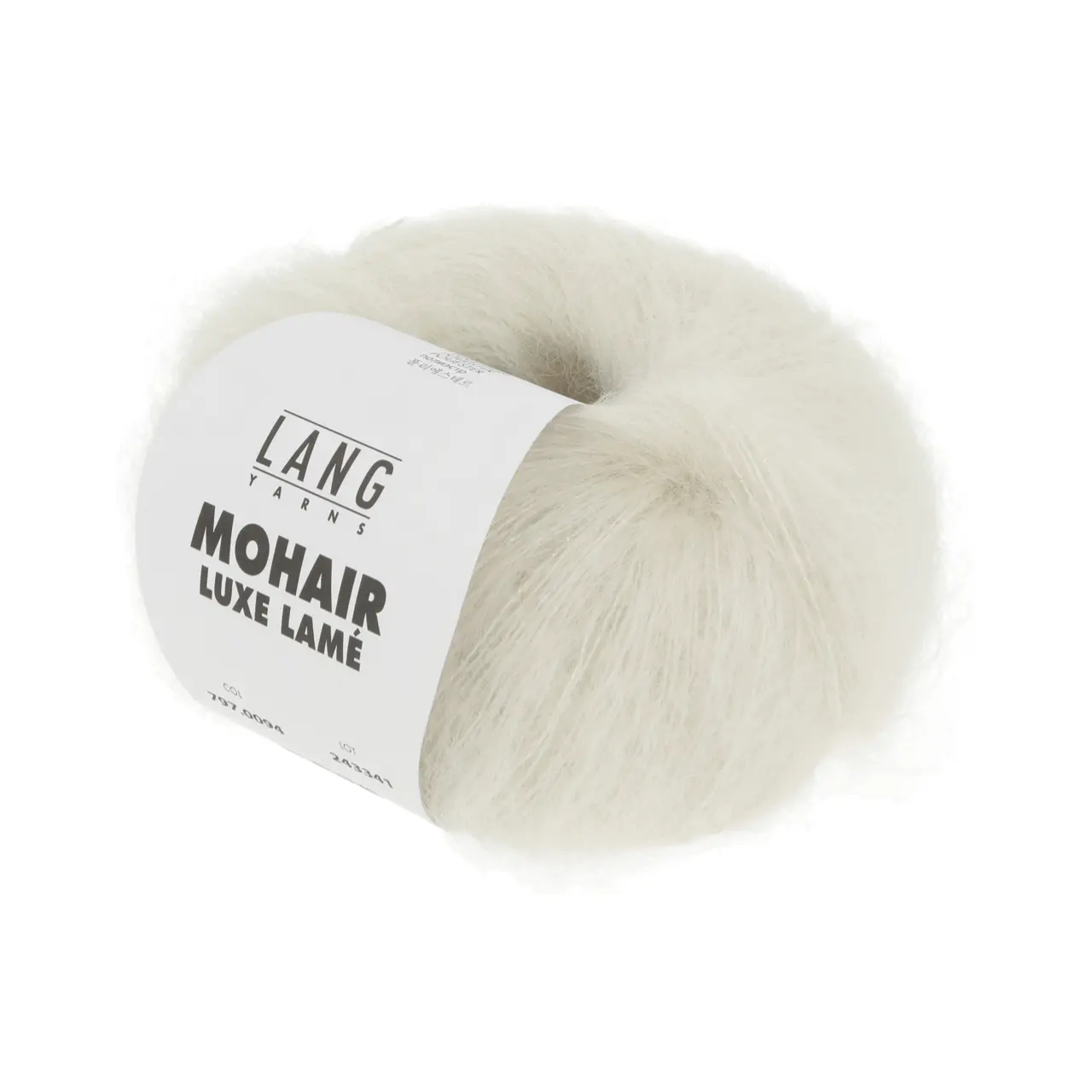 Mohair Luxe Lamé 94 Silber - Offwhite von Lang Yarns. Superkid-Mohair gemischt mit Seide - ein federleichtes Garn für modische Accessoires und mehr.
