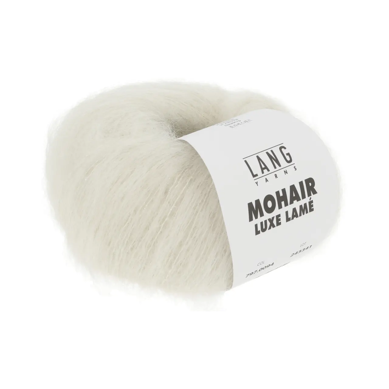Mohair Luxe Lamé 94 Silber - Offwhite von Lang Yarns. Superkid-Mohair gemischt mit Seide - ein federleichtes Garn für modische Accessoires und mehr.