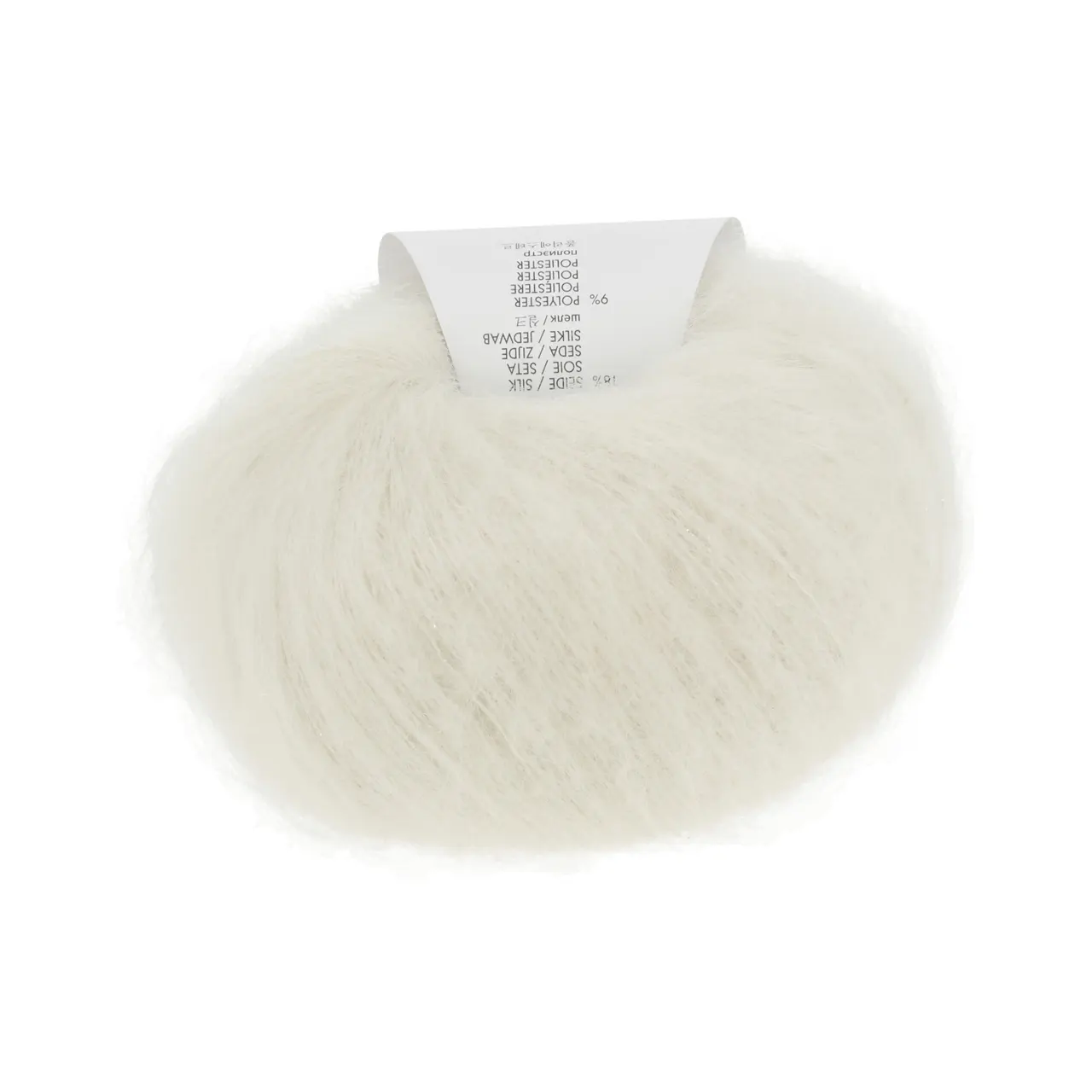 Mohair Luxe Lamé 94 Silber - Offwhite von Lang Yarns. Superkid-Mohair gemischt mit Seide - ein federleichtes Garn für modische Accessoires und mehr.
