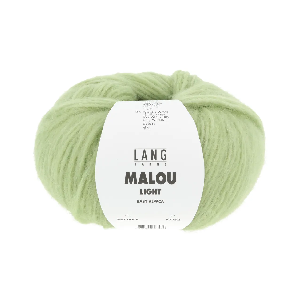 Malou Light 44 Lime von Lang Yarns. Edle Fasern -  Baby Alpaca und Merino extrafine - zusammen in einem Netz eingebunden ergeben dieses federleichte hochwertige Luxusgarn. Wo sich Wohlfühleffekt und Alltagstauglichkeit treffen.