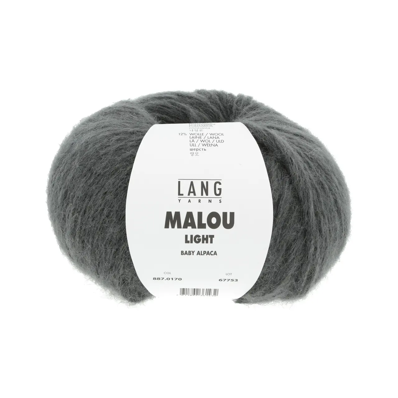 Malou Light 170 Kohle von Lang Yarns. Edle Fasern -  Baby Alpaca und Merino extrafine - zusammen in einem Netz eingebunden ergeben dieses federleichte hochwertige Luxusgarn. Wo sich Wohlfühleffekt und Alltagstauglichkeit treffen.
