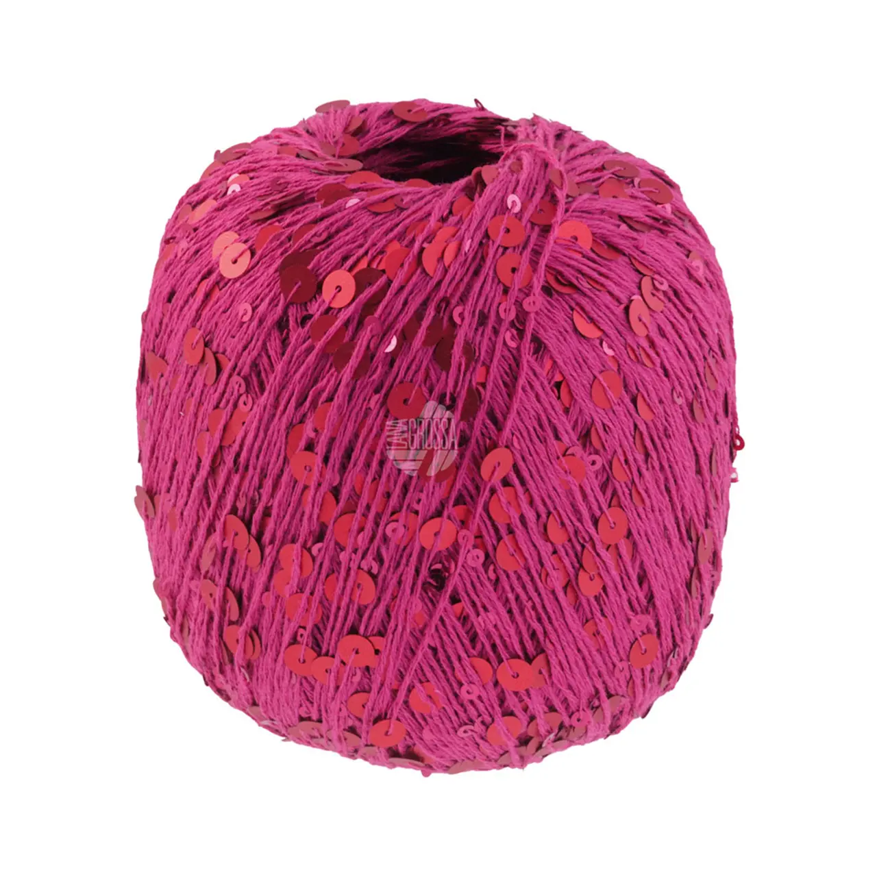 Cosmo 15 Fuchsia von Lana Grossa. Beilaufgarn aus Baumwolle mit großen und kleinen Pailletten