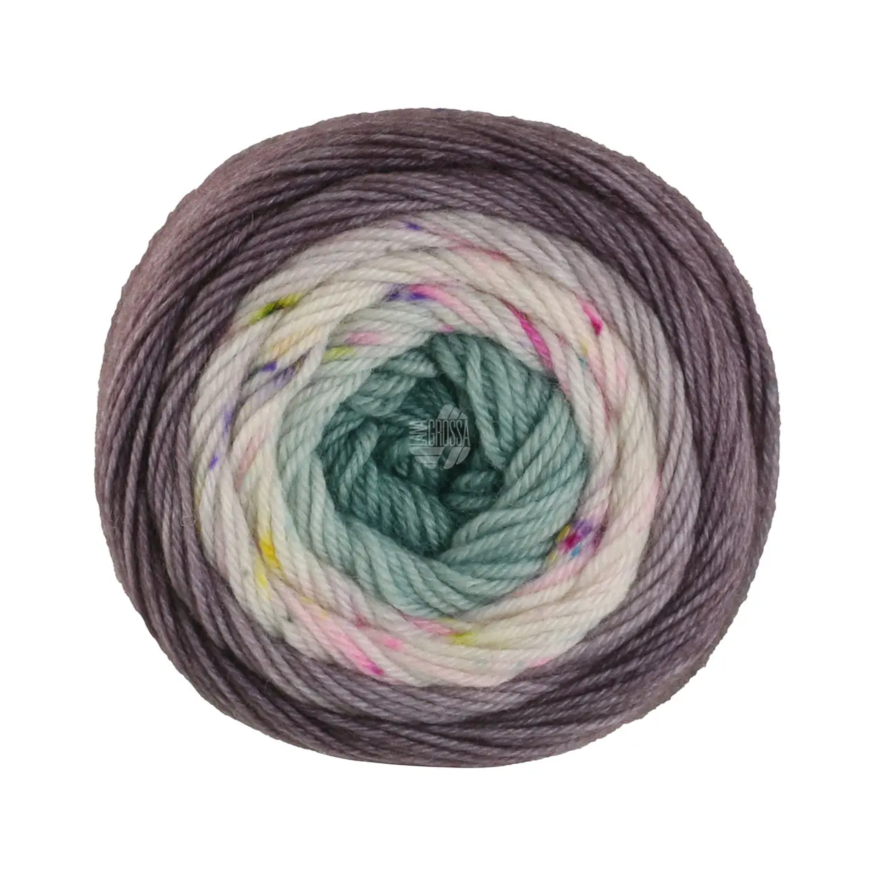 Meilenweit 50 Dip 5301 Graugrün/Rosa/Pink/Türkis/Gelb/Creme/Violett/Anthrazit/Mauve von Lana Grossa. Extrafeines Merinogarn im klassischen hand-dyed Verfahren. Die abgebildeten Muster beziehen sich auf