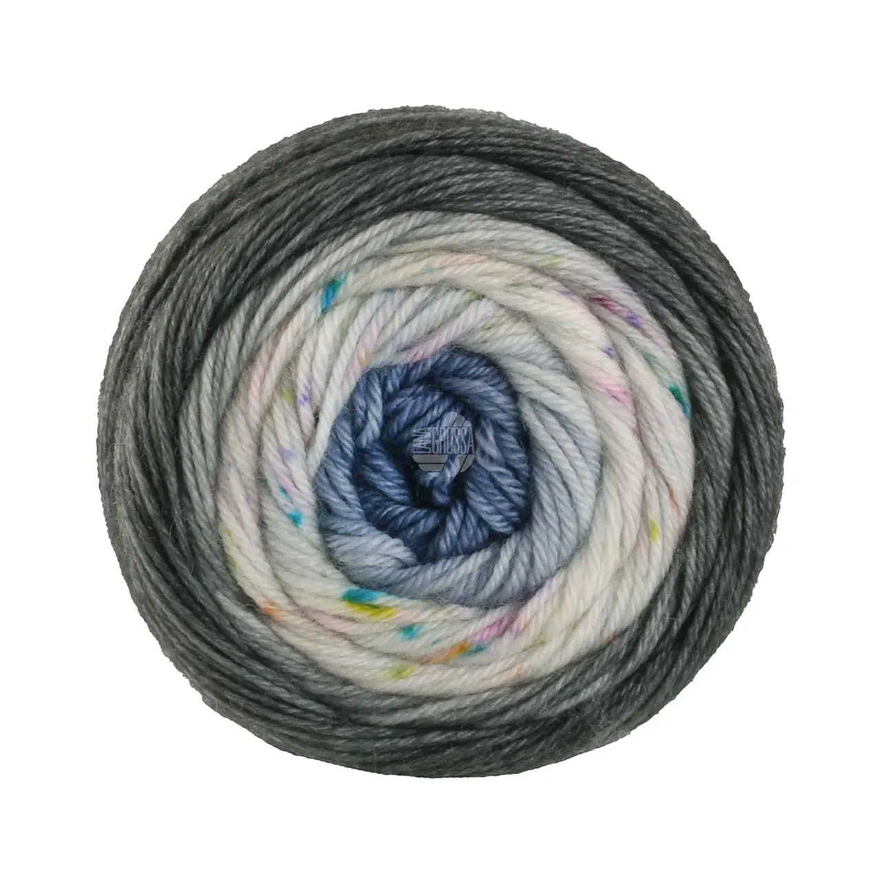 Meilenweit 50 Dip 5304 Dunkel-/Hellgrau/Creme/Zartgrau/Pink/Türkis/Gelb/Rosa/Violett/Graublau von Lana Grossa. Extrafeines Merinogarn im klassischen hand-dyed Verfahren. Die abgebildeten Muster beziehen sich auf