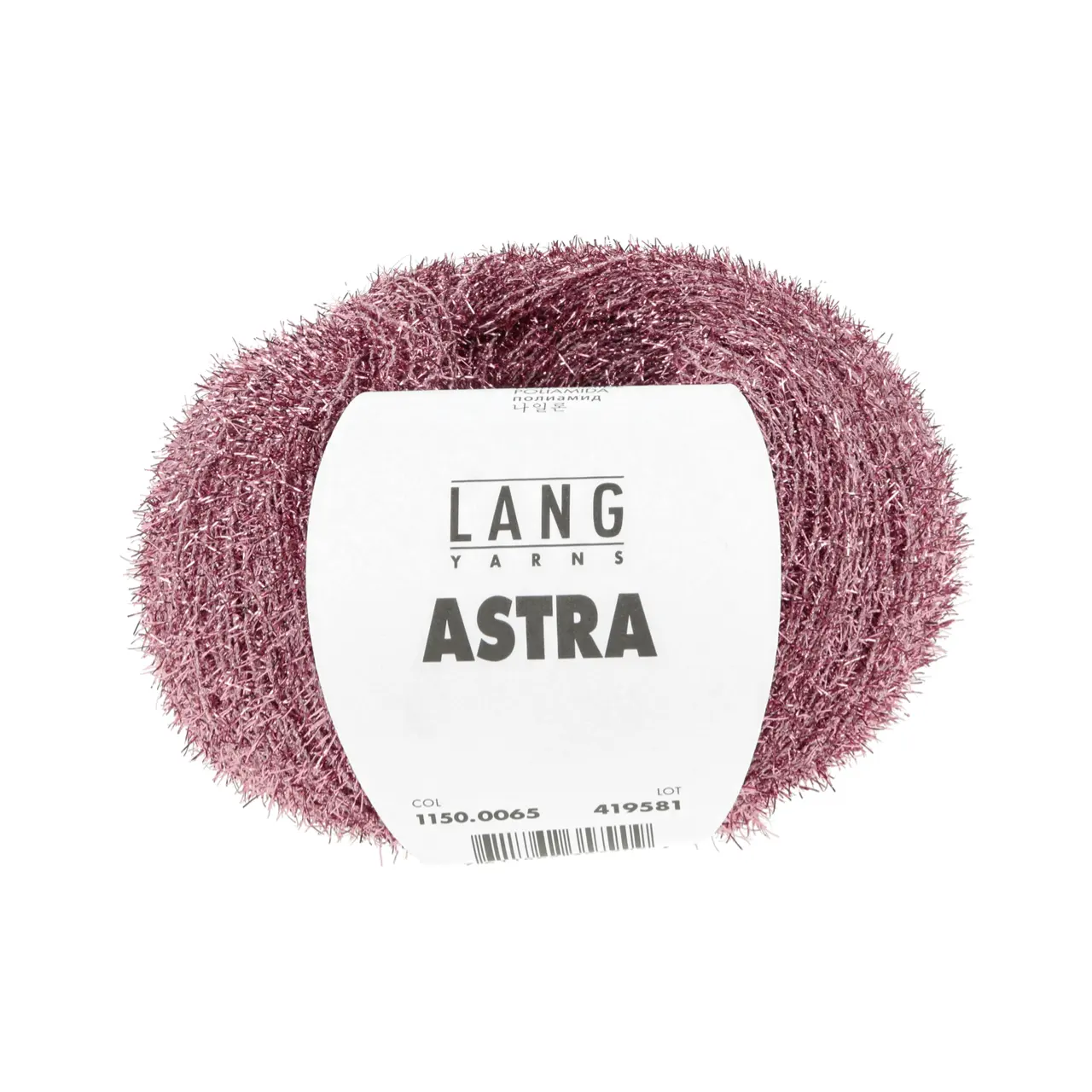 Astra 65 Pink von Lang Yarns. Wie eine Sternschnuppe verleiht dieses Garn Ihren Projekten einen dezenten Hauch von Silber oder Gold. Es zeichnet sich als Beilaufgarn aus welches jedes Basic Projekt veredelt.