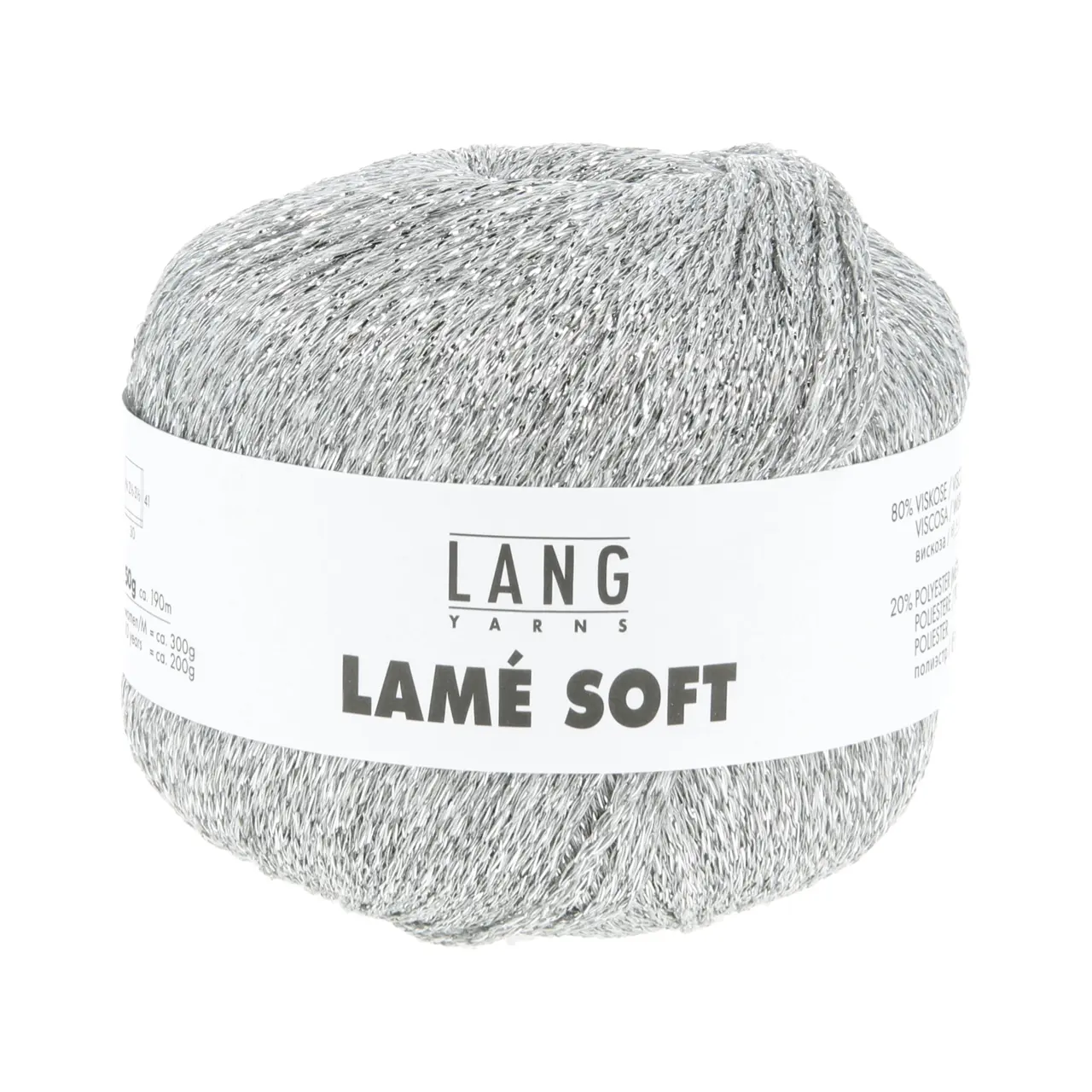 Lamé Soft 3 Hellgrau von Lang Yarns. LAMÉ SOFT ist ein hochwertiges Lamé-Garn auf Viskosebasis das sich durch eine weiche Haptik von herkömmlichen oft Polyamid basierten Lamé-Garnen abhebt. Es eignet sich perfekt als Beilaufgarn um elegante Akzente zu setzen oder all-over für ein strahlendes Highlight-Piece. Ideal für stilvolle Strickprojekte mit einem Hauch von Glamour.