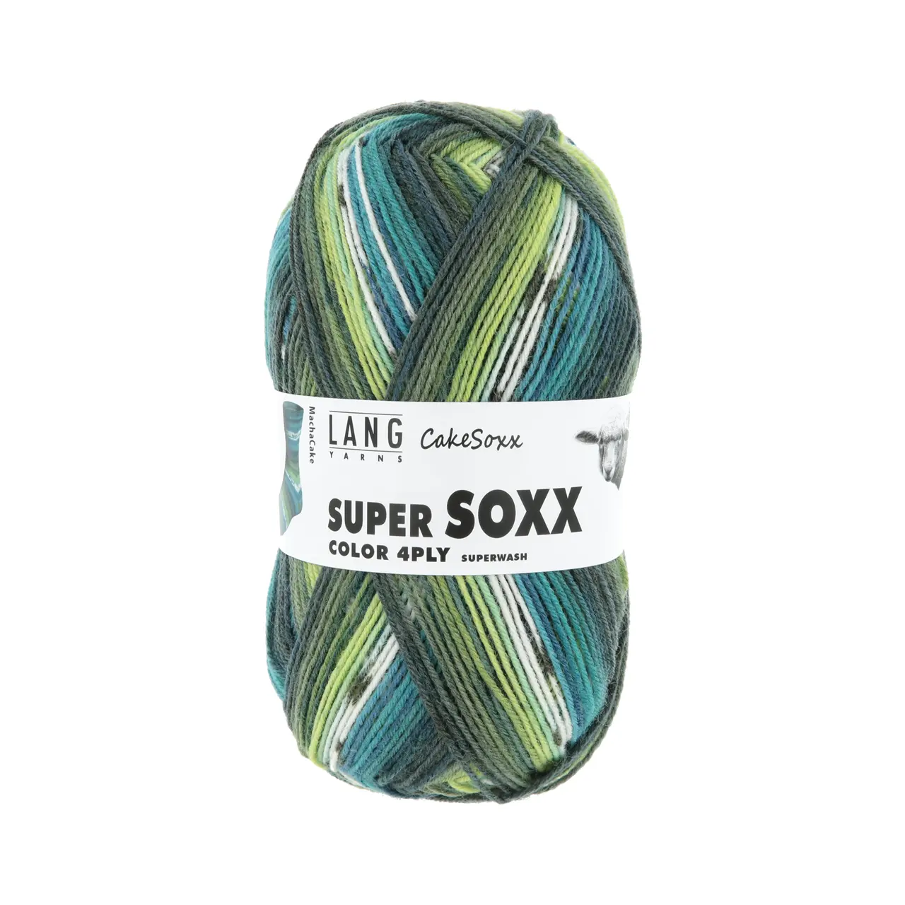Super Soxx Color 4-Fach 541 Grün/Petrol 1149 Macha Cake von Lang Yarns.